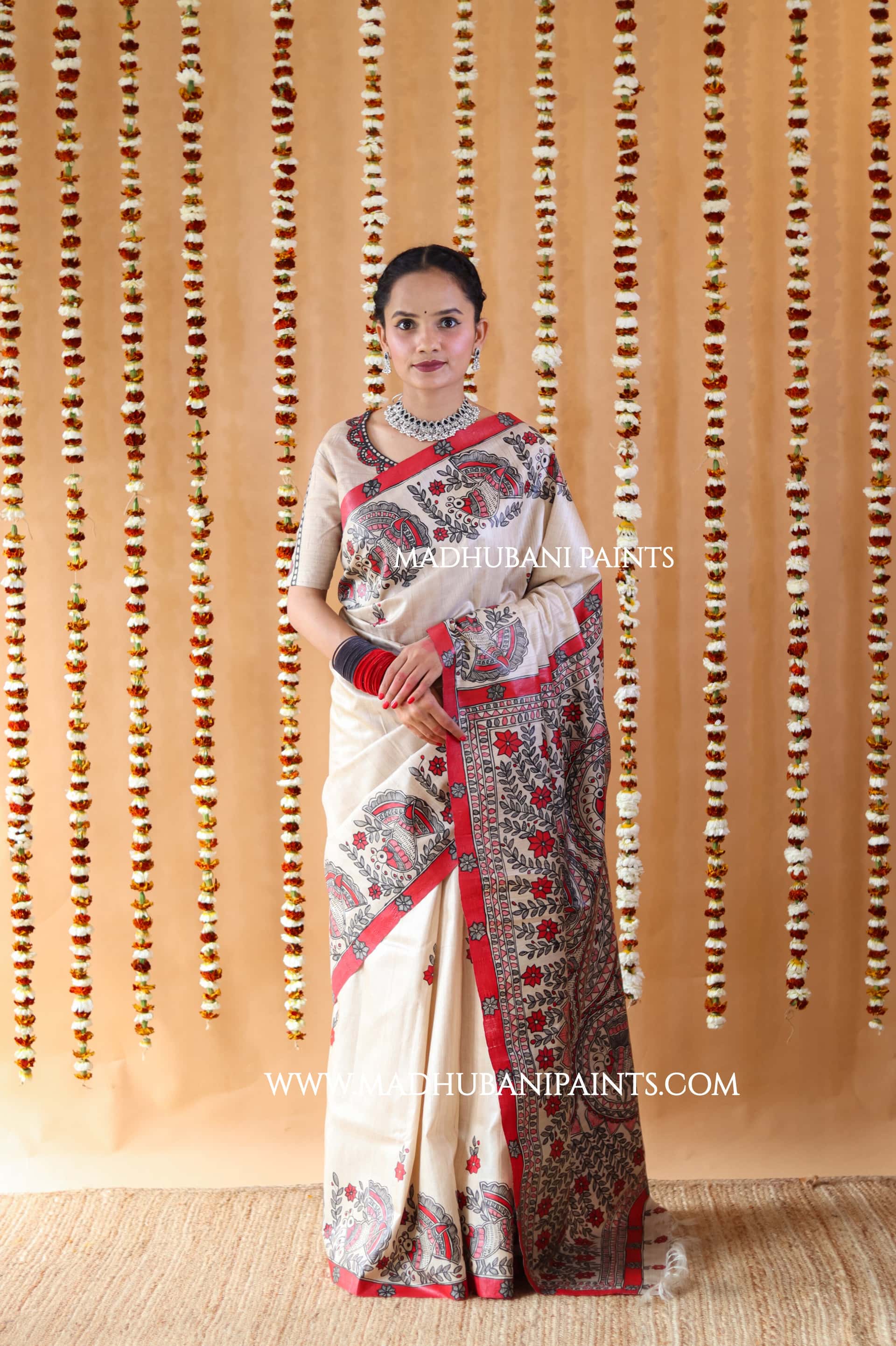 'MORNI' Handpainted Madhubani Tussar Silk Saree — image 6 of 8
