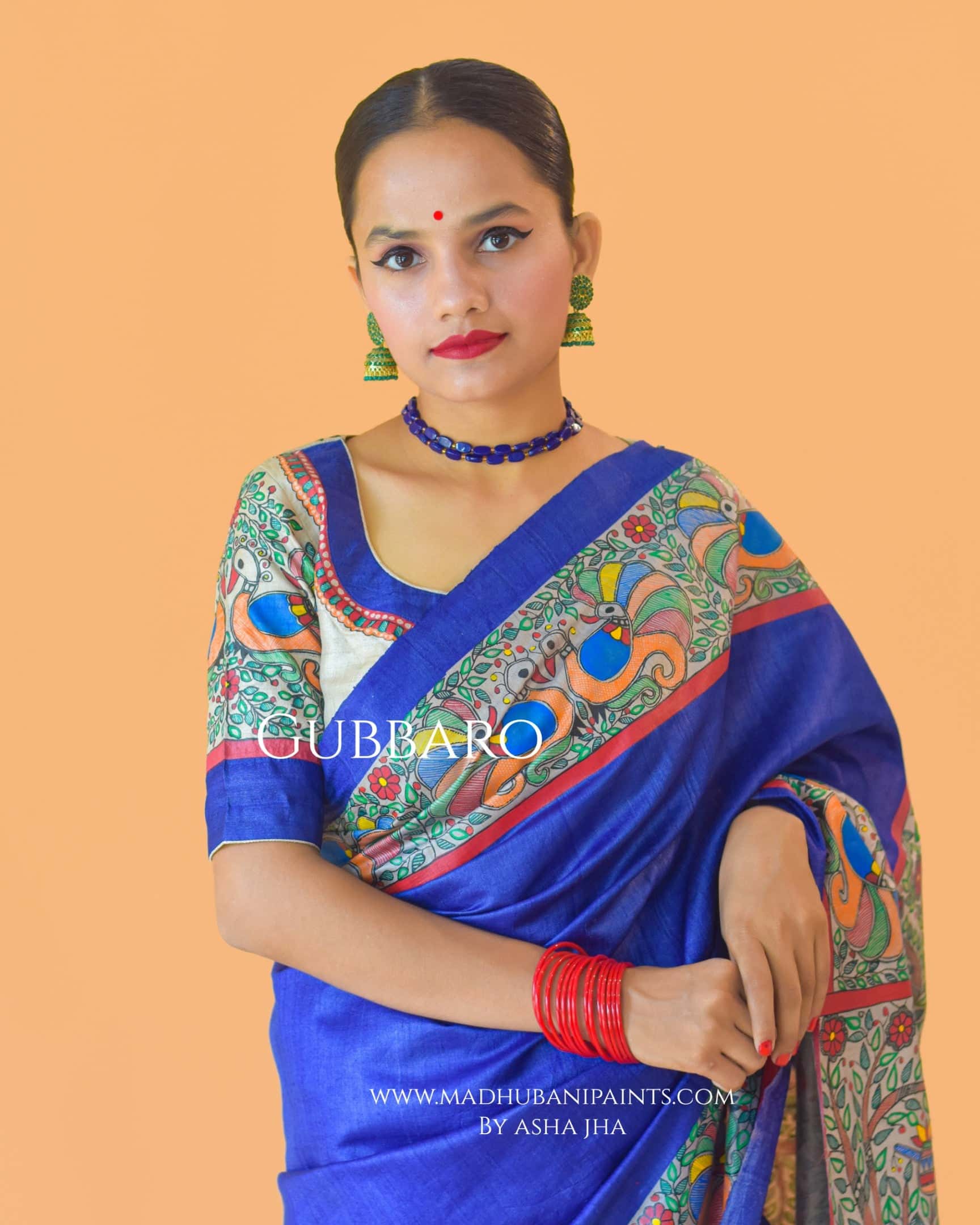 'MANMOHANA' Hand-painted Madhubani Tussar Silk Blouse — image 6 of 10