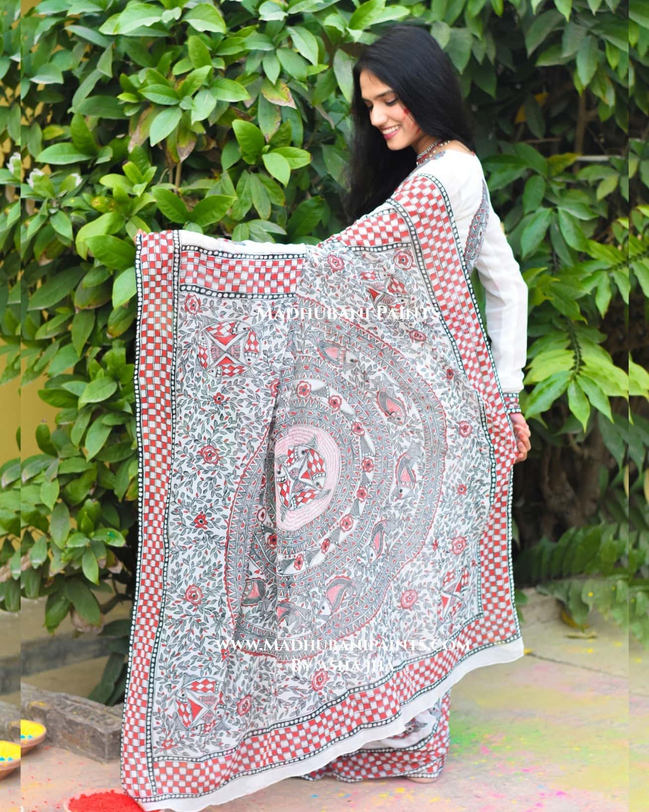KALRAV Hand-painted Madhubani Georgette Saree Blouse Set — image 5 of 9
