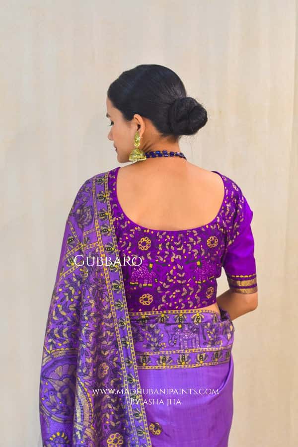 BAIGNI HAATHI Madhubani Handpainted Bishnupuri Silk Blouse — image 3 of 5