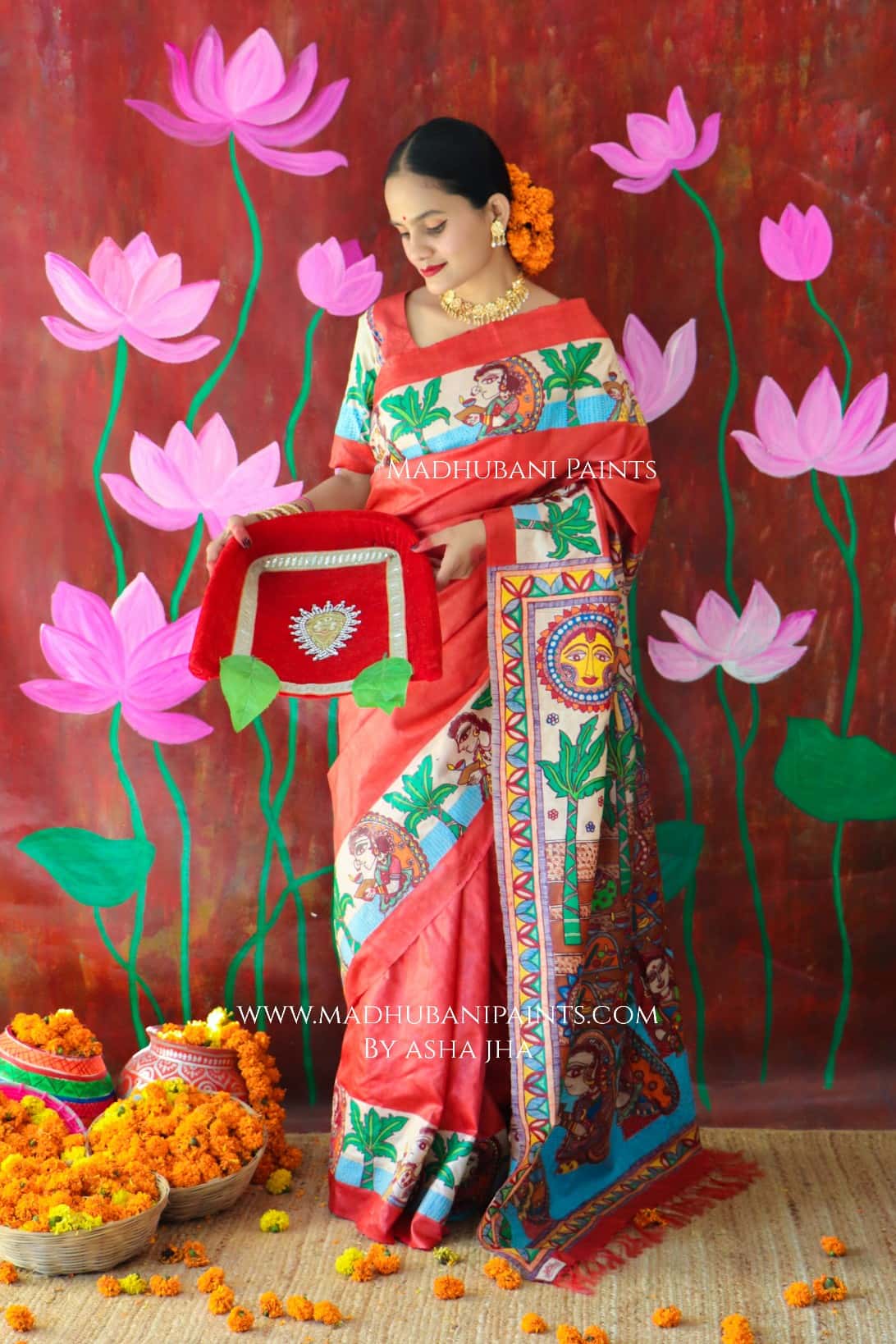 CHHATH POOJA SHAKTI Handpainted Madhubani Tussar Silk Saree — image 6 of 9