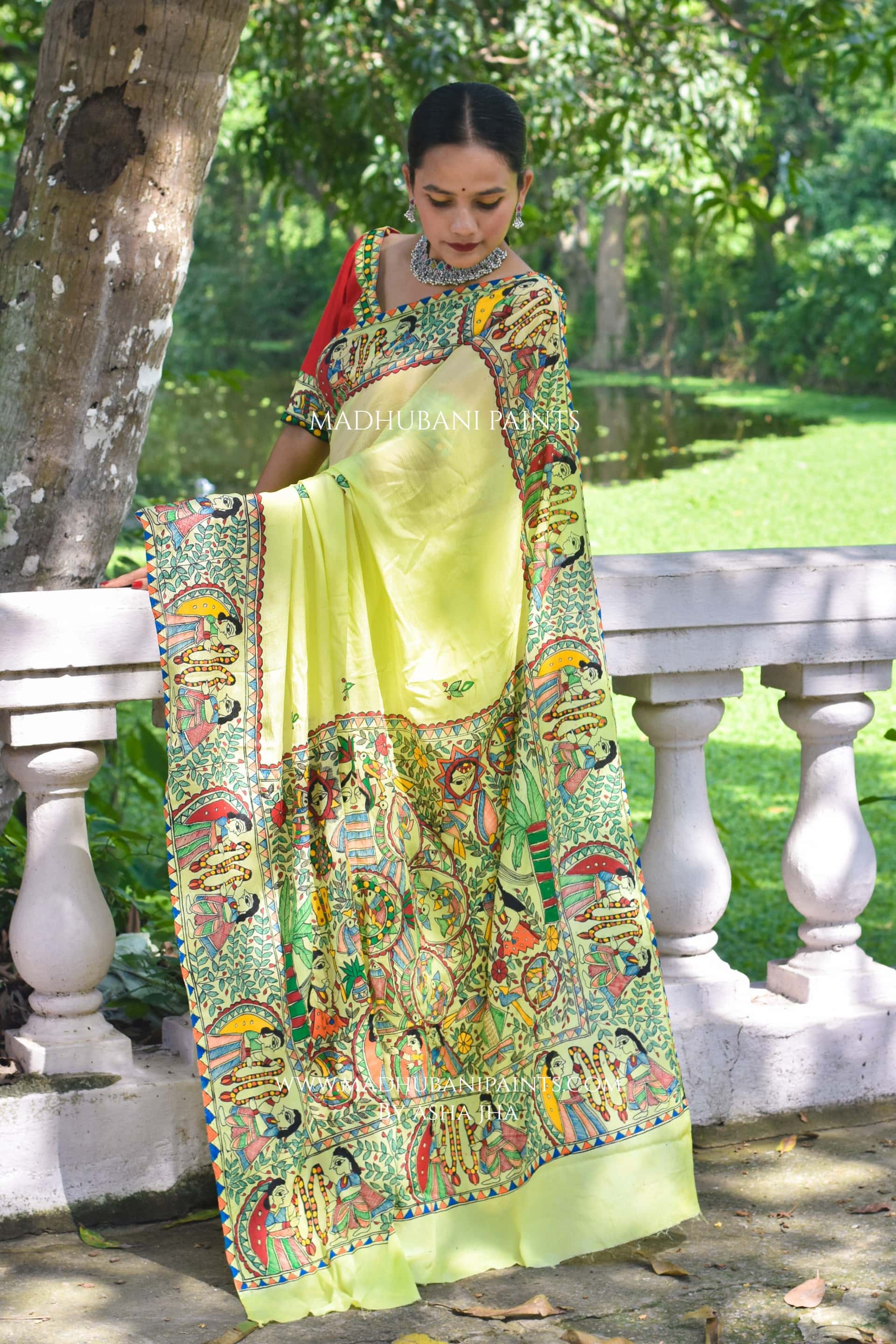 SWAYMBAR Hand-painted Madhubani Chiffon Saree Blouse Set — image 8 of 10