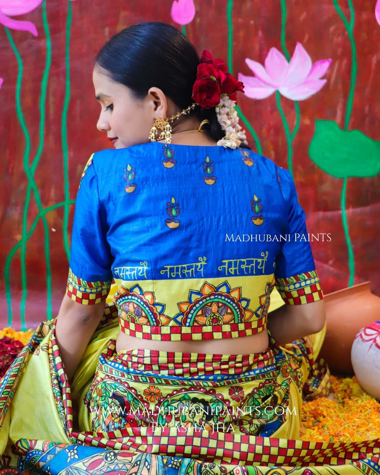 "KAMAKSHI" Handpainted Madhubani Tussar Silk Blouse — image 2 of 6