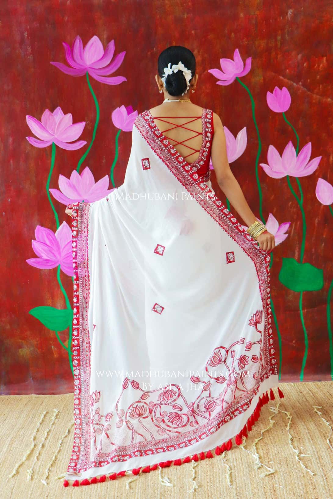 'KAMALATMIKA' Handpainted Madhubani Georgette Saree — image 9 of 9