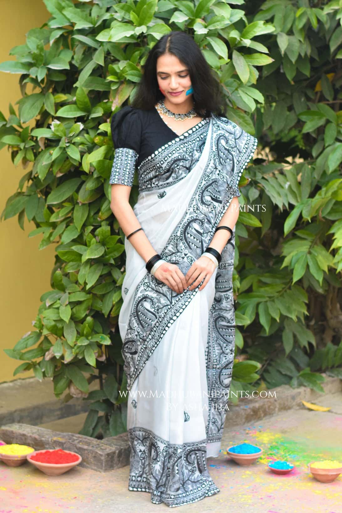 KUSUMAKAR Hand-painted Madhubani Chiffon Saree — image 3 of 7
