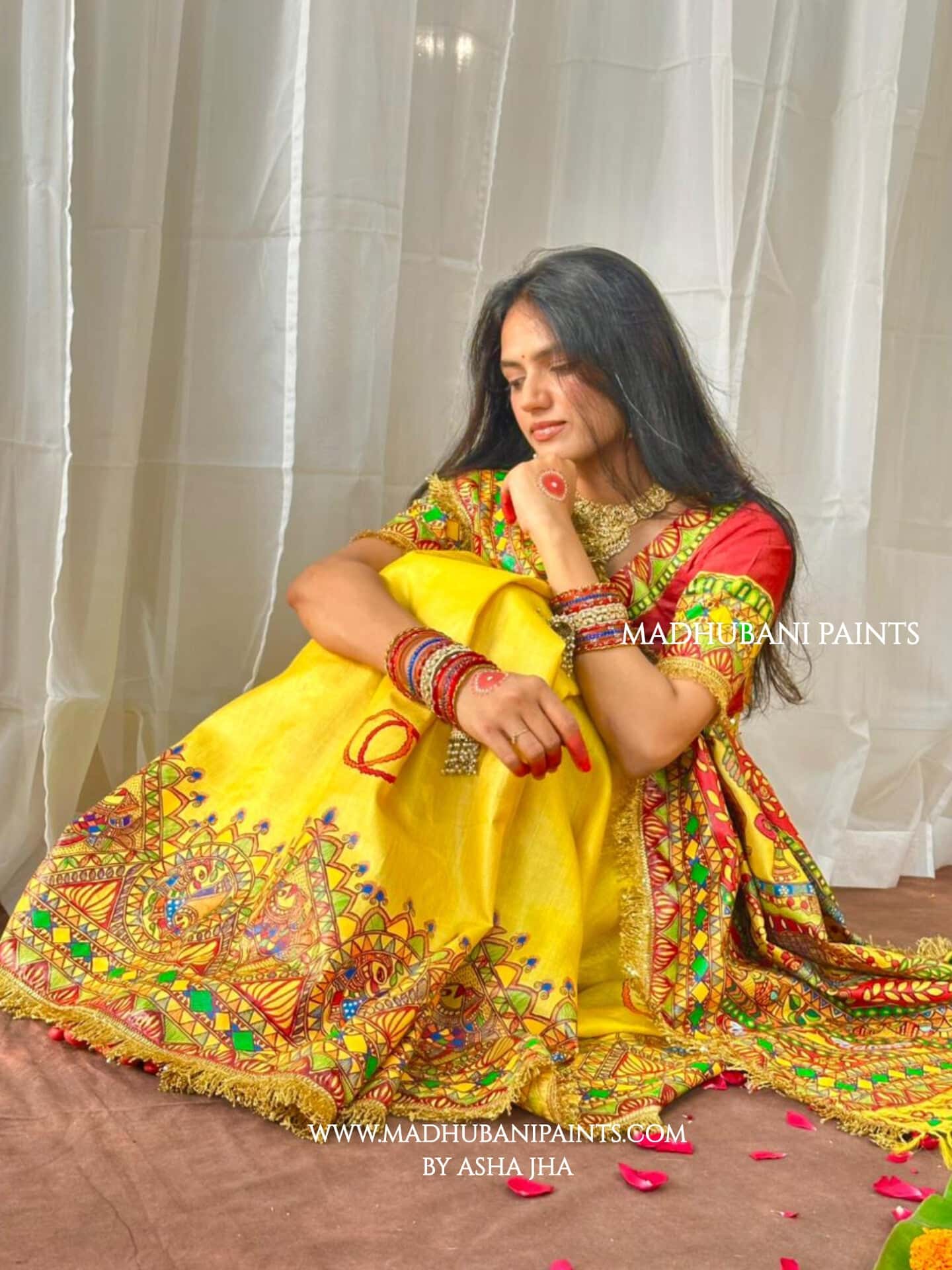 MITHILA VIVAH BRIDAL Hand-painted Madhubani Tussar Silk Saree — image 4 of 8
