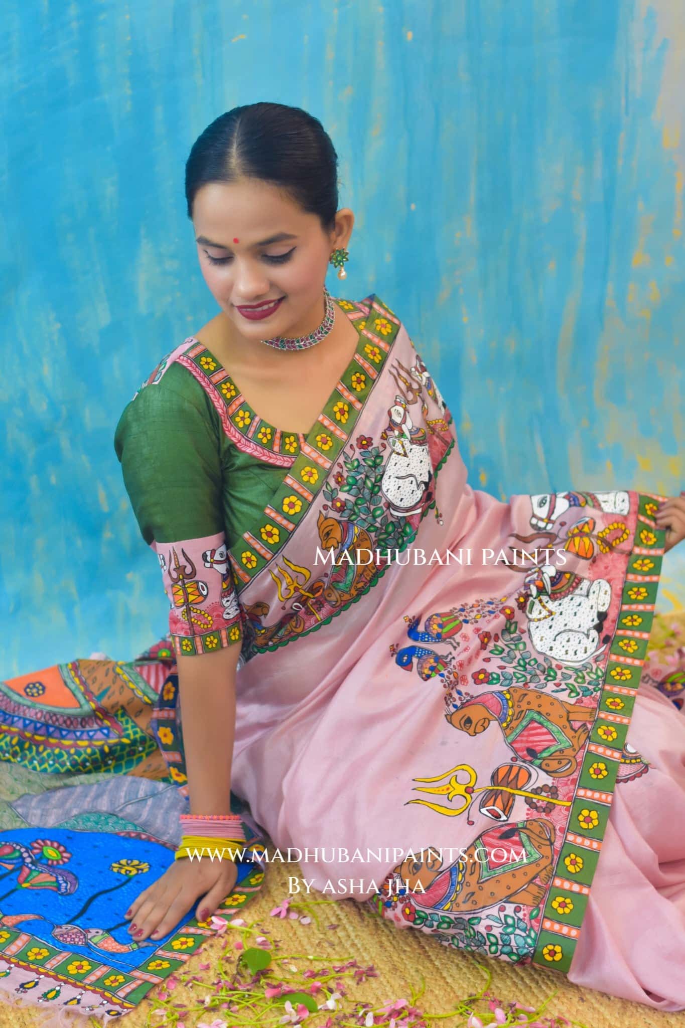 UMAMAHESHWAR ARDHNARISHWAR Hand-painted Madhubani Tussar Silk Saree — image 3 of 6