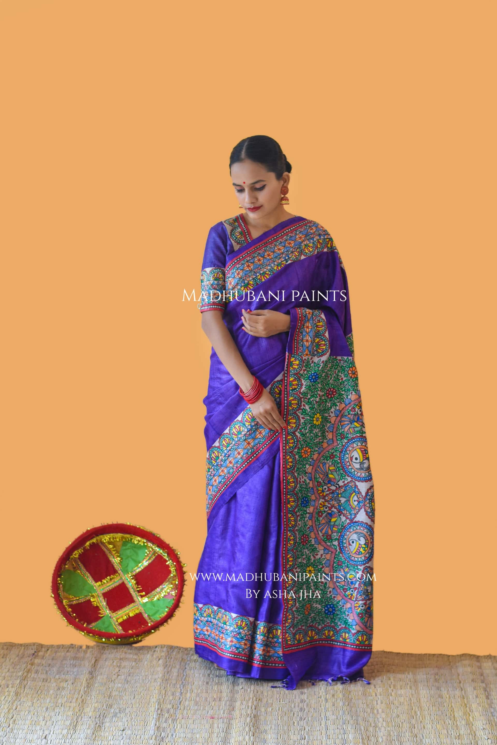 'MANOHARA' Tussar Silk Hand-Painted Madhubani Saree — image 5 of 5