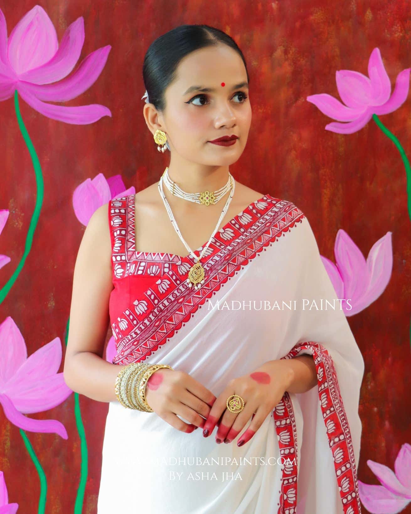 'KAMALATMIKA' Handpainted Madhubani Georgette Blouse — image 4 of 7