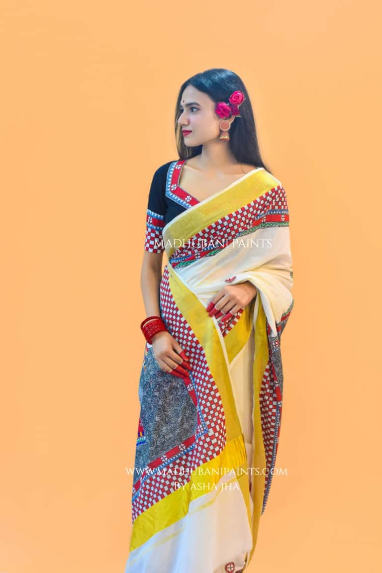 'KALYANI' Handpainted Cotton Saree — image 6 of 9