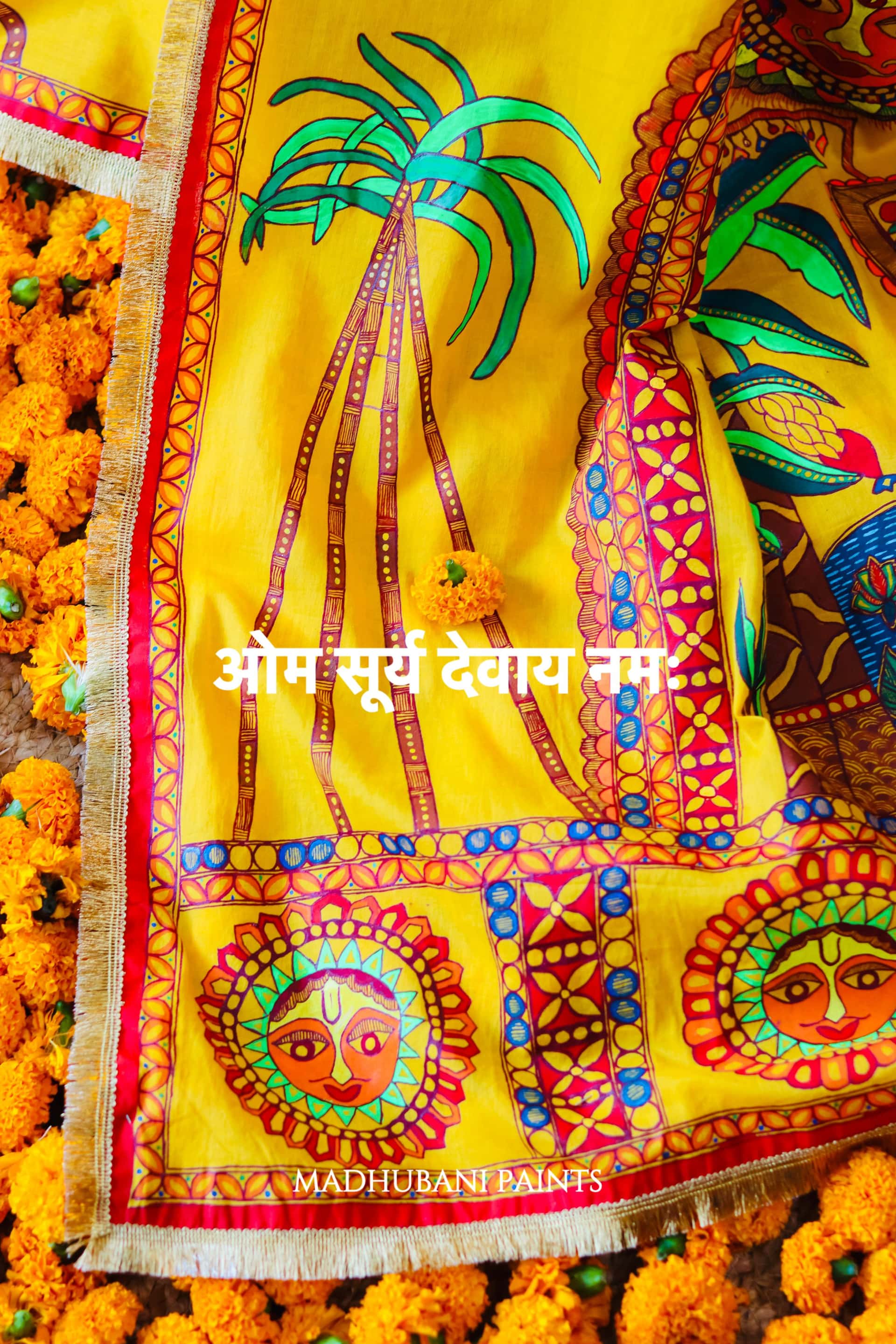 CHHATH PARV Hand painted Madhubani Cotton Saree — image 2 of 9