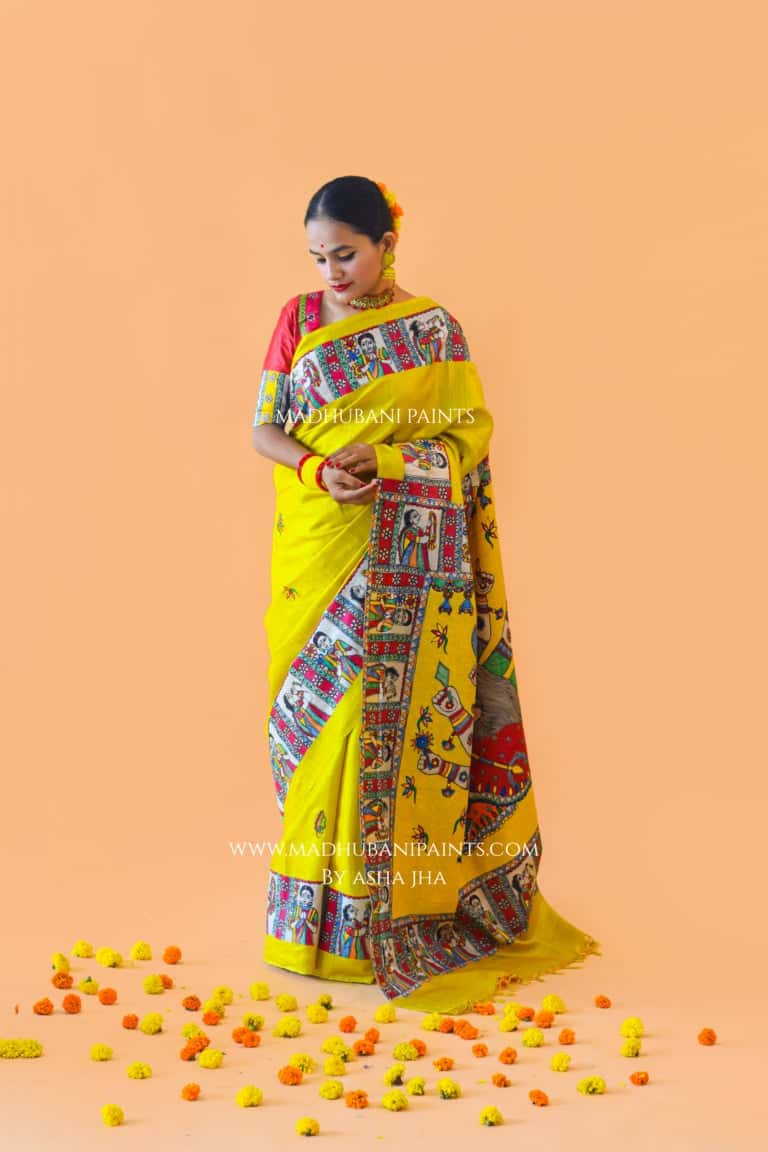 'UMA' Handpainted Madhubani Tussar Silk Blouse Set — image 6 of 10