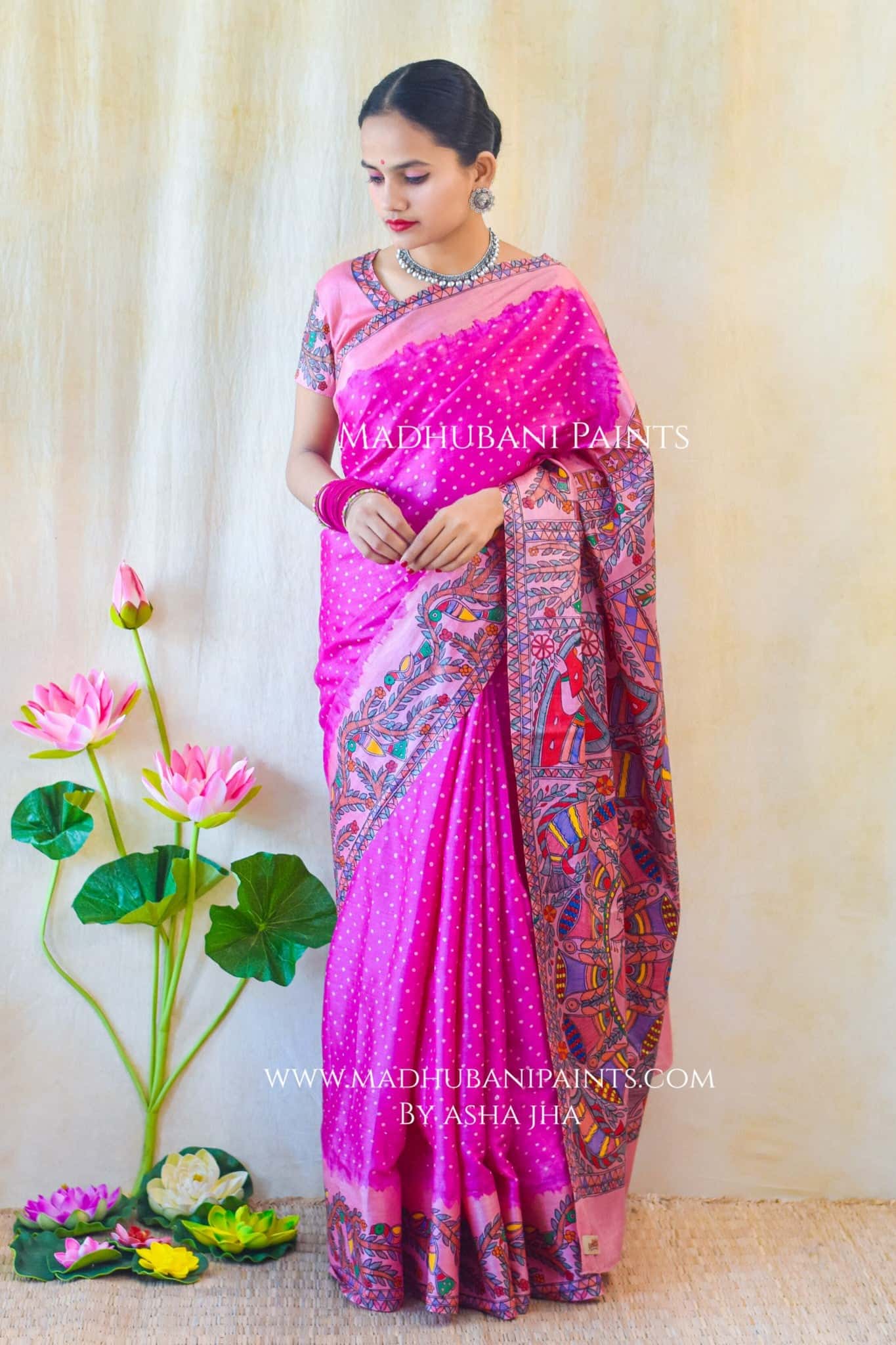 GULABI MAHFA Hand-painted Madhubani Tussar Silk Saree — image 2 of 5