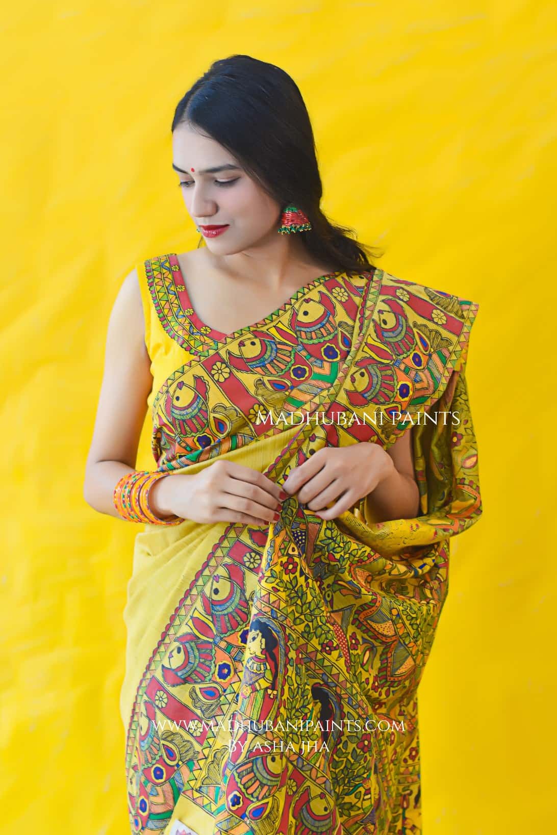 SUBH VIVAAH Hand-painted Madhubani Chanderi Saree — image 5 of 7
