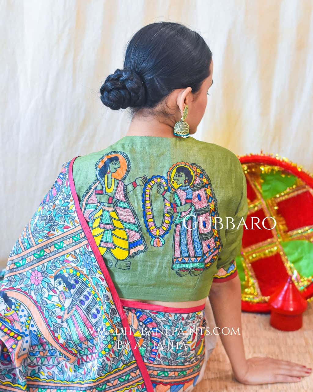 RAMAYANAM Handpainted Madhubani  Half Sleeve Blouse — image 3 of 4