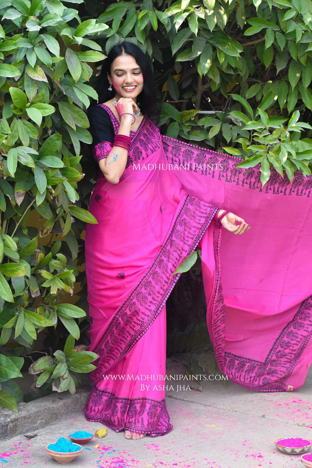 KUMUDINI Hand-painted Madhubani Chiffon Saree Blouse Set — image 5 of 8