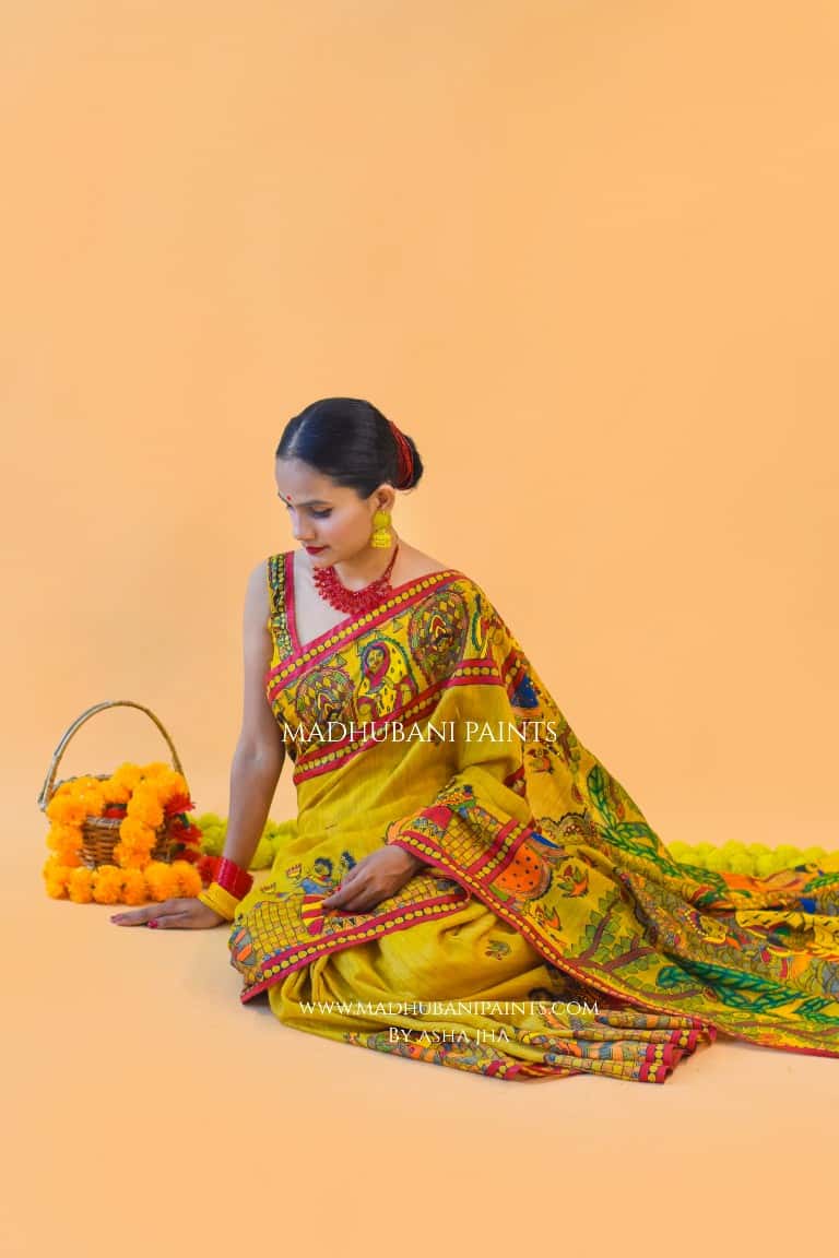 'GAURI' Handpainted Madhubani Chanderi Silk Saree — image 6 of 7
