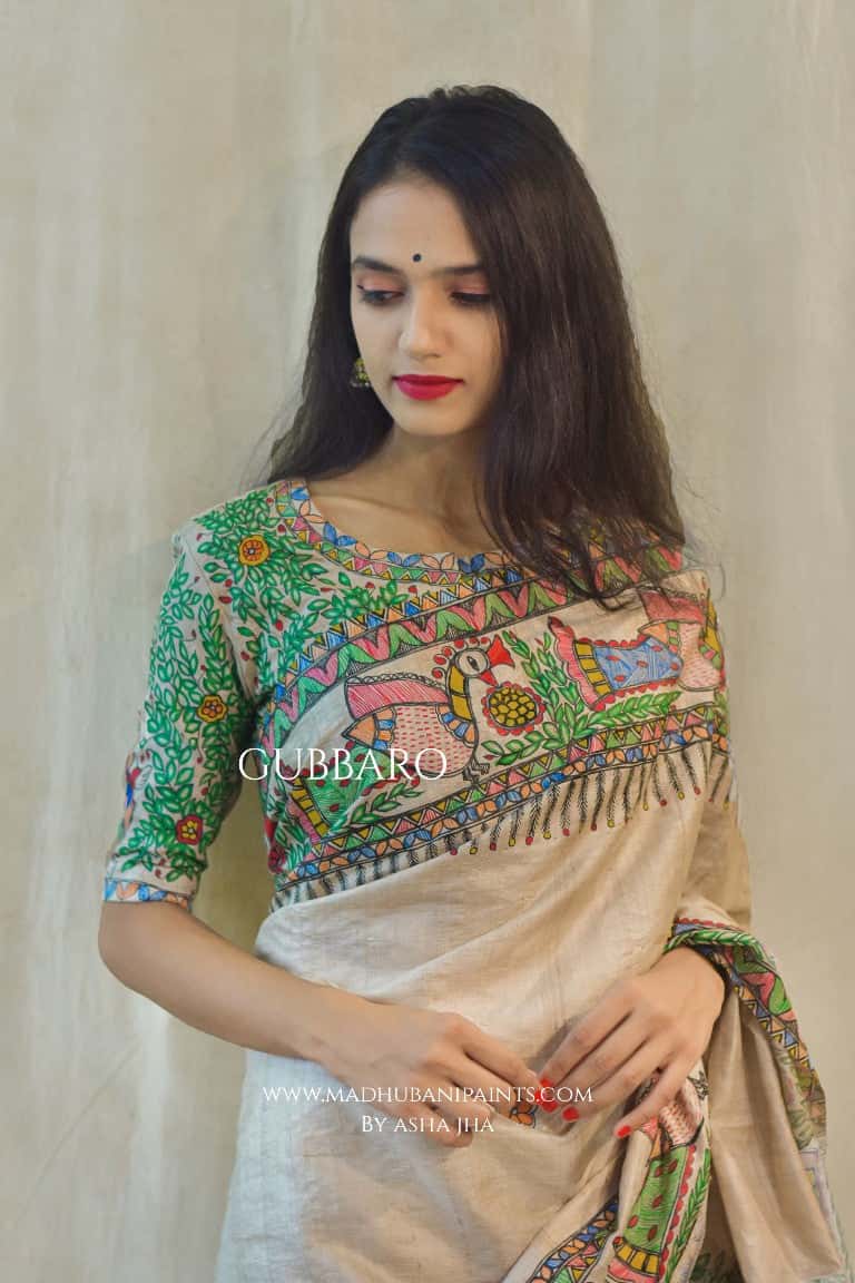 'MANORATH' Handpainted Madhubani Tussar Silk Blouse — image 2 of 5