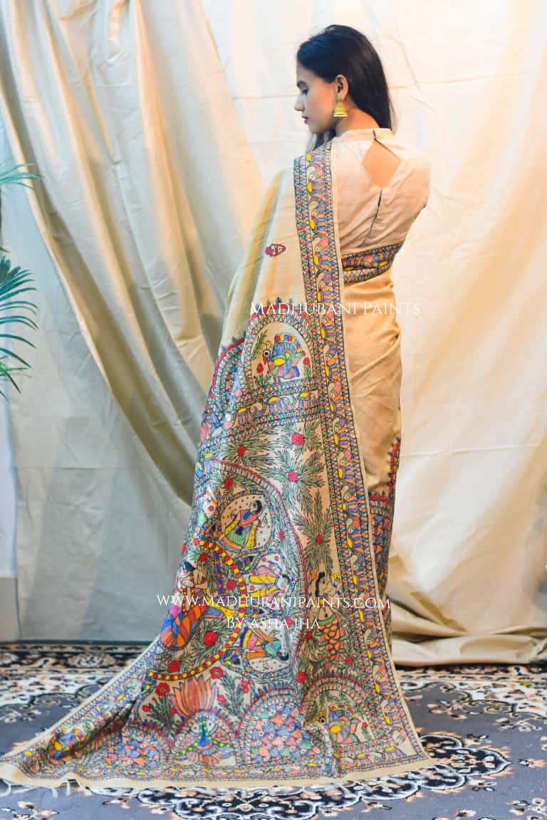 'SHYAM LEELA' Handpainted Madhubani Tussar Silk Saree — image 4 of 4