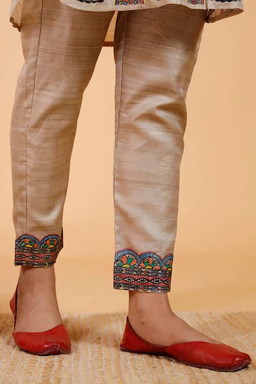 'Kamal Nain' Handpainted Madhubani Tussar Silk Pant — image 2 of 2