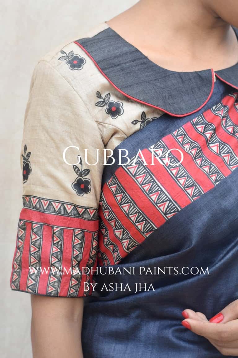 'SHATAKSHI' Handpainted Madhubani Tussar Silk Blouse — image 2 of 7