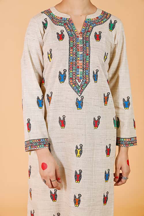 'Nandi' Handpainted Madhubani Cotton Kurta — image 7 of 8