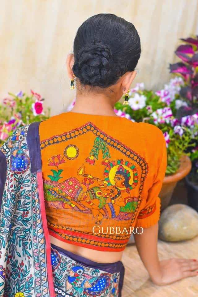 'KRISHNA RAAS' Handpainted Madhubani Tussar Silk Blouse — image 2 of 5