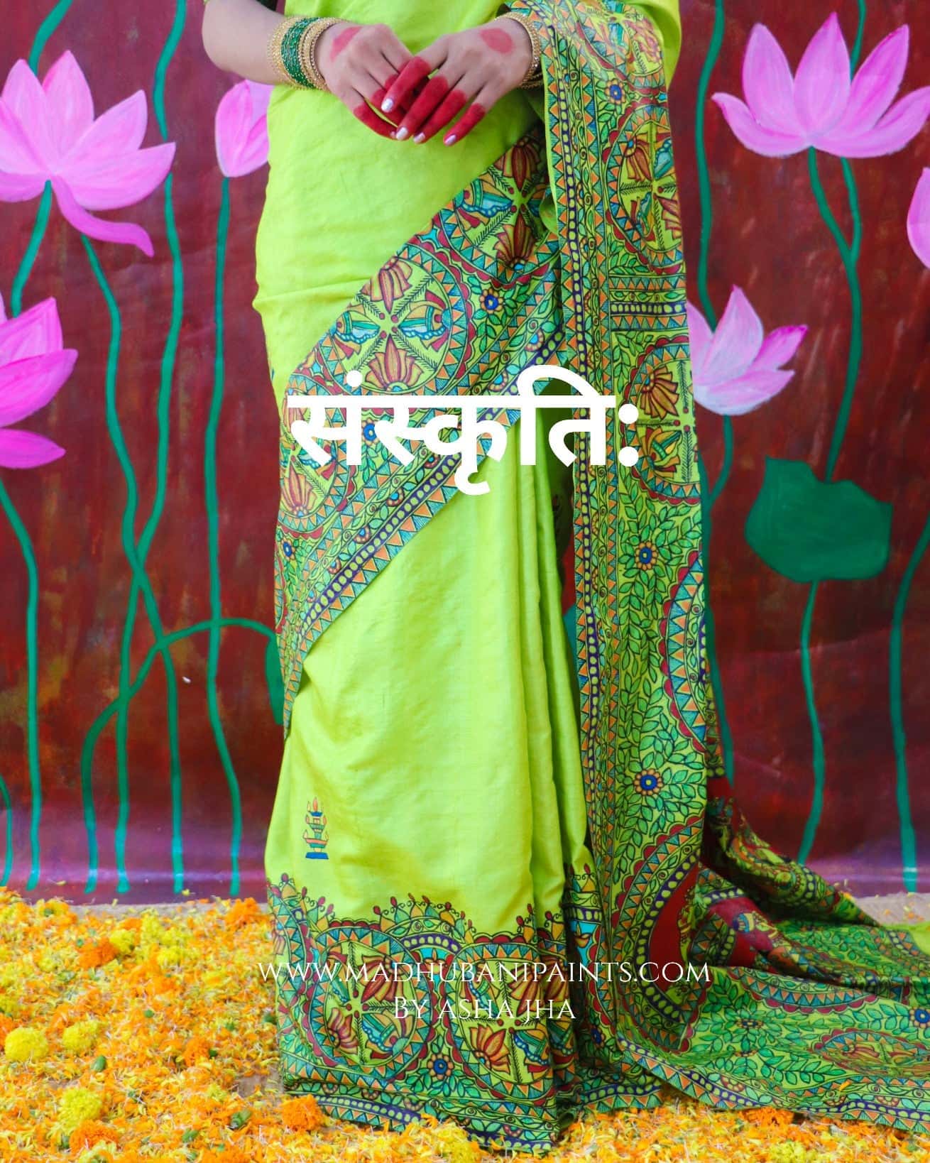 'SANSKRITI' Handpainted Madhubani Tussar Silk Saree — image 4 of 9