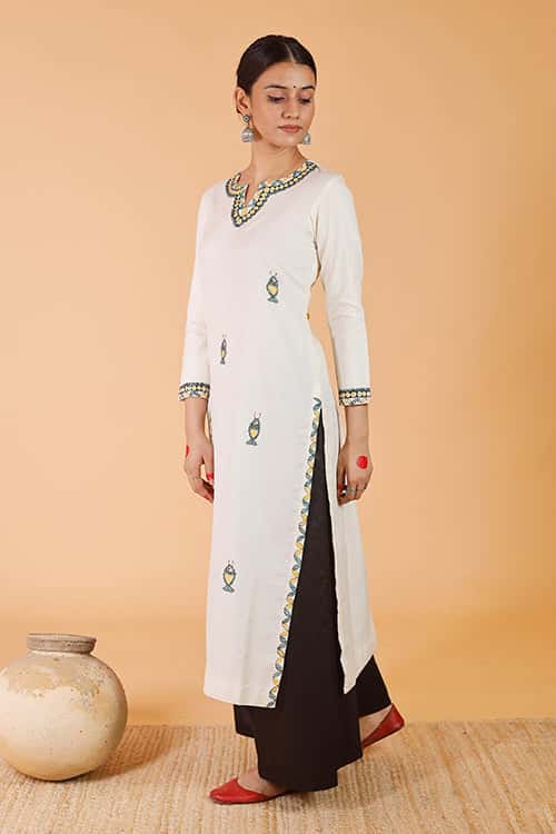 'Surmai' Handpainted Madhubani Cotton Kurta — image 8 of 8