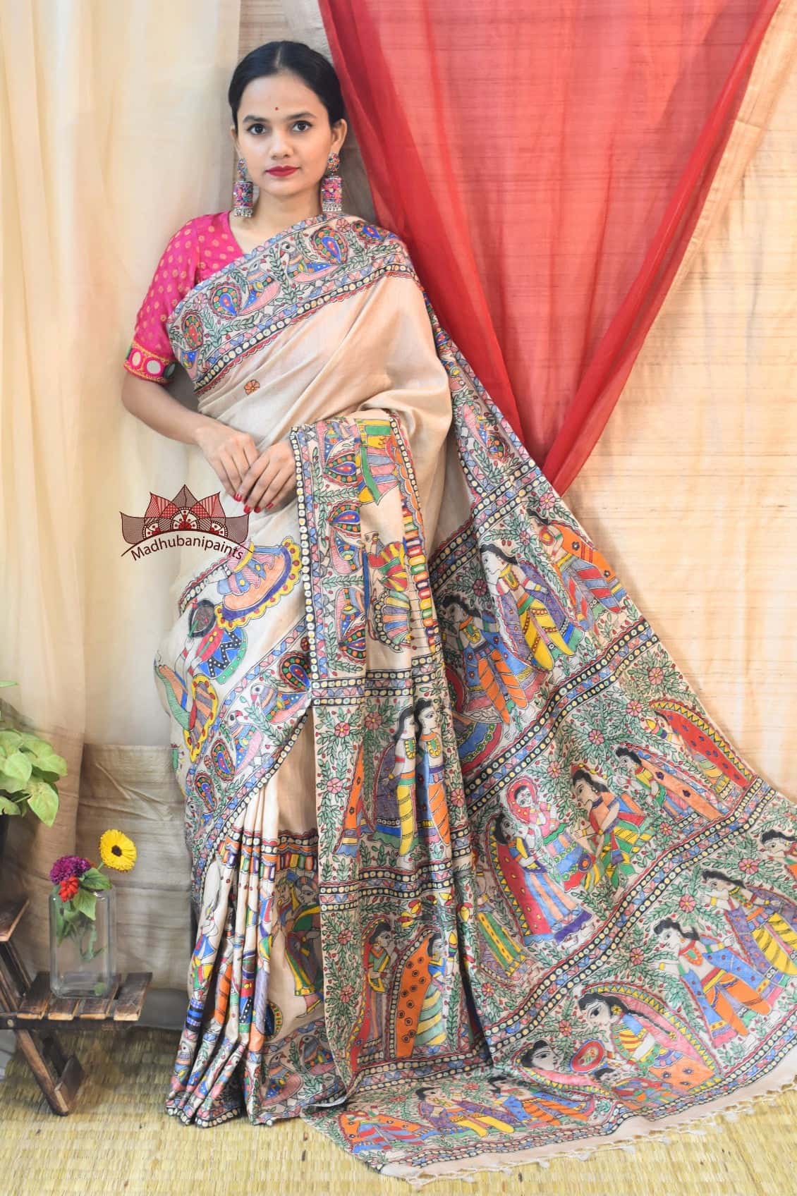 Vivah Tussar Madhbani Painting Saree — image 5 of 5