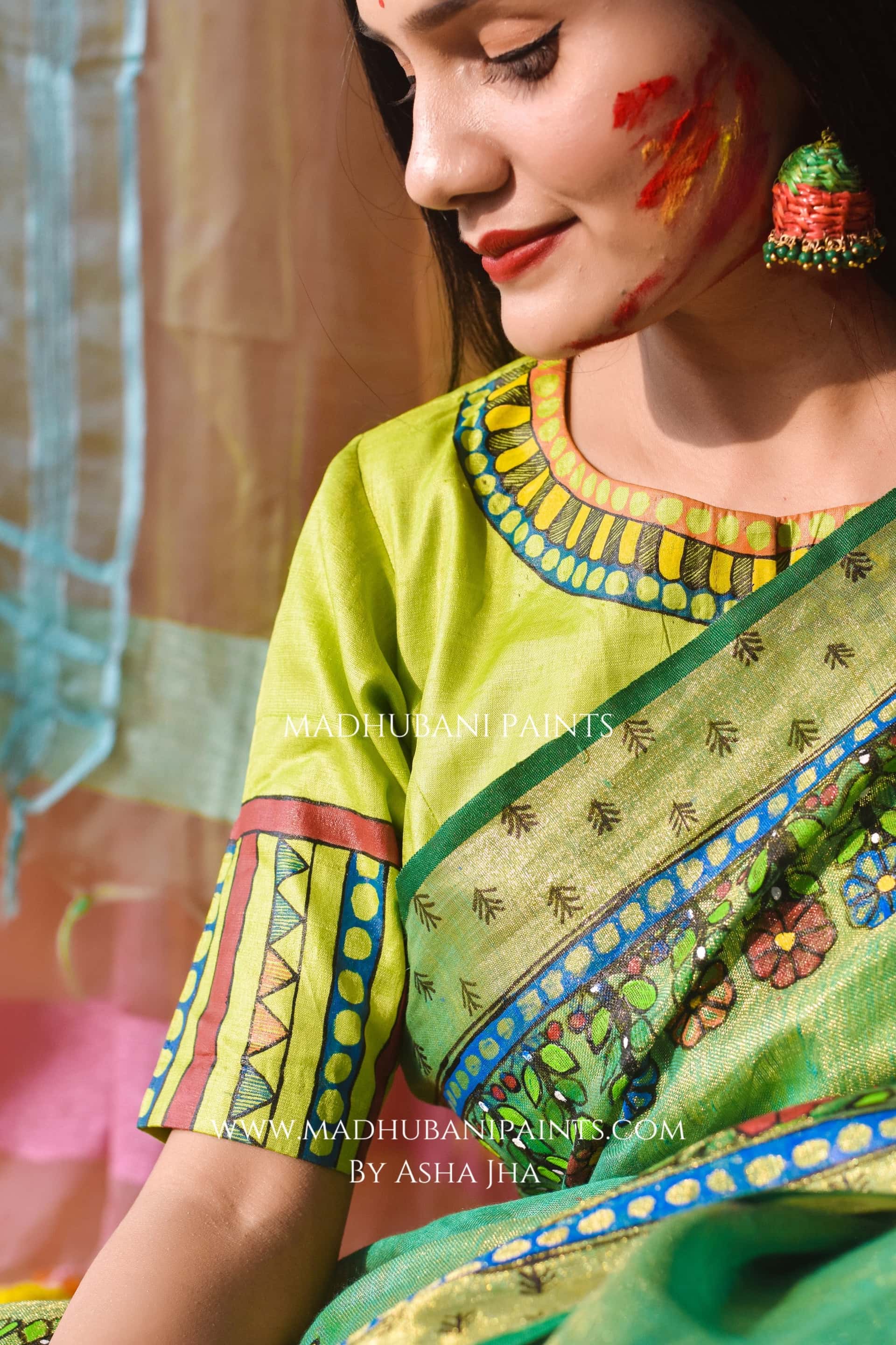VASANTI Hand-painted Madhubani Tissue Linen Saree — image 6 of 8