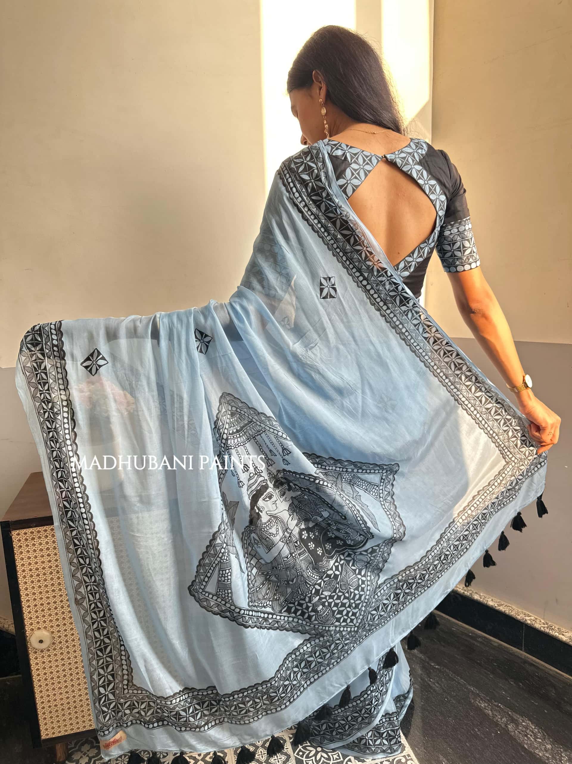 ROOPANJALI Hand-painted Madhubani Chiffon Saree