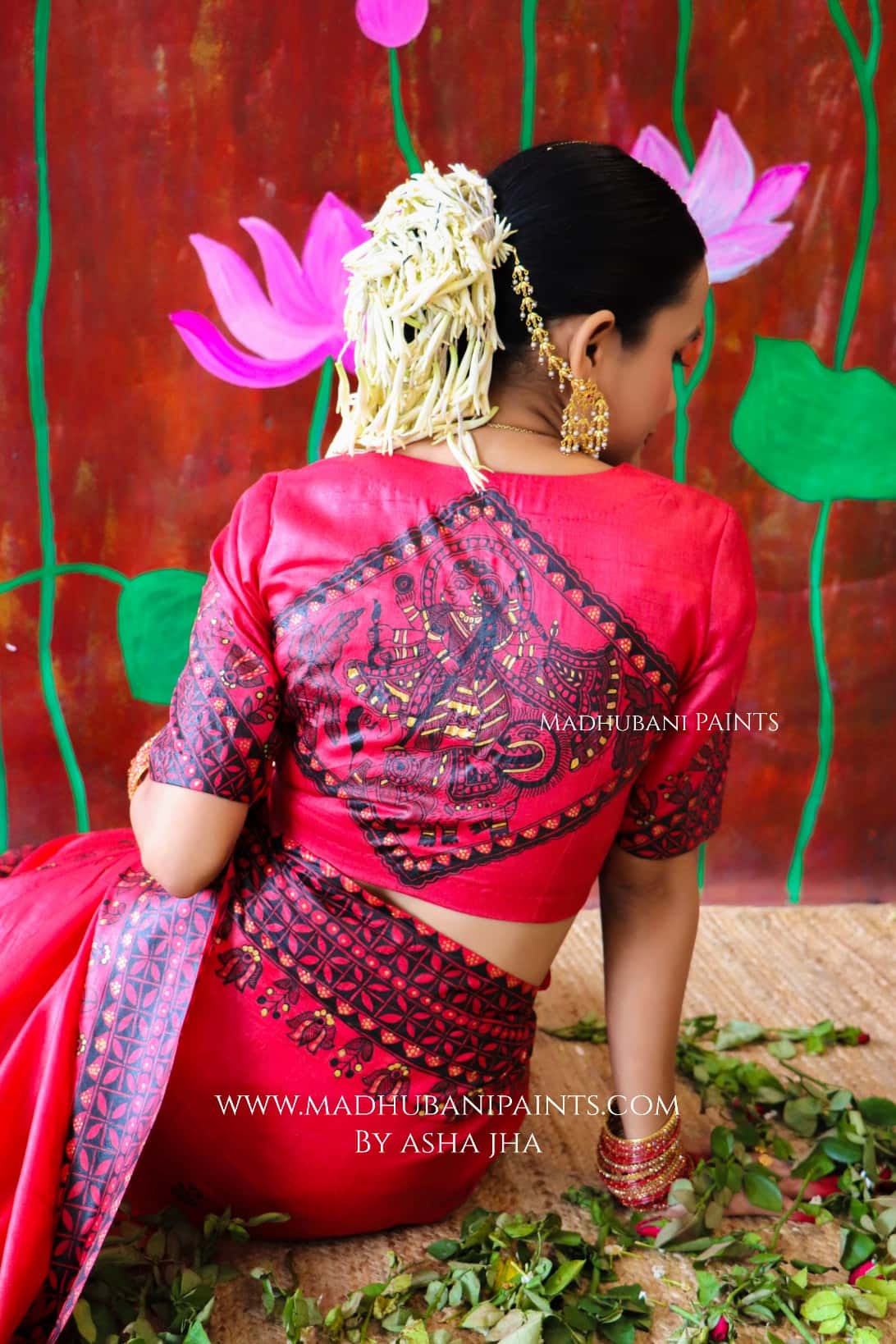 'UTKARSHINI' Handpainted Madhubani Tussar Silk Saree Blouse Set — image 4 of 13