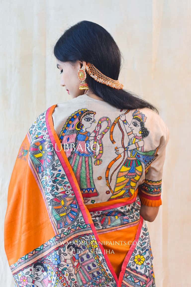 'SITA RAM' Handpainted Madhubani Tussar Silk Blouse — image 5 of 7