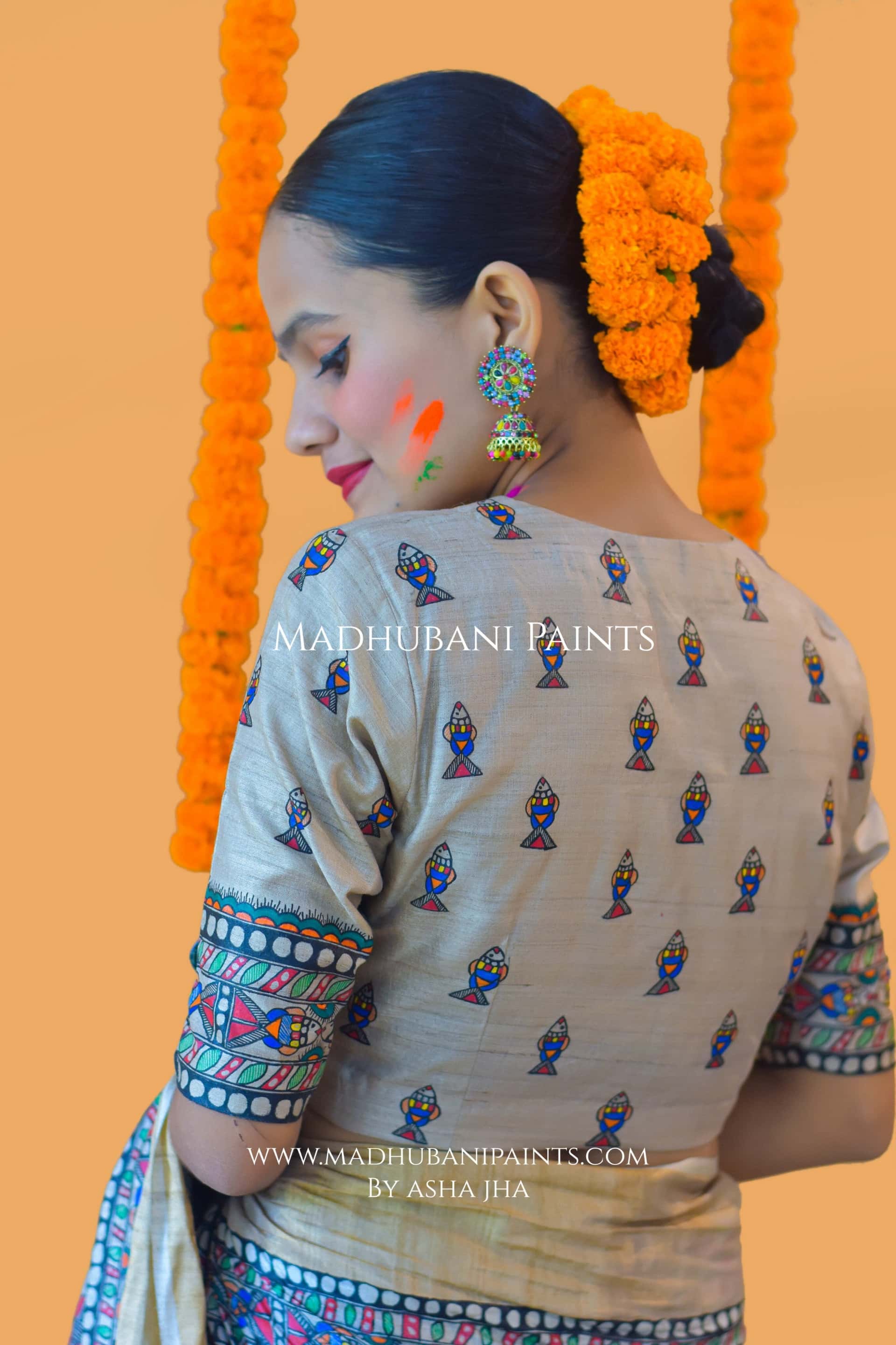 MATSYANGANA Hand-painted Bandhini Madhubani Tussar Silk Blouse — image 7 of 10