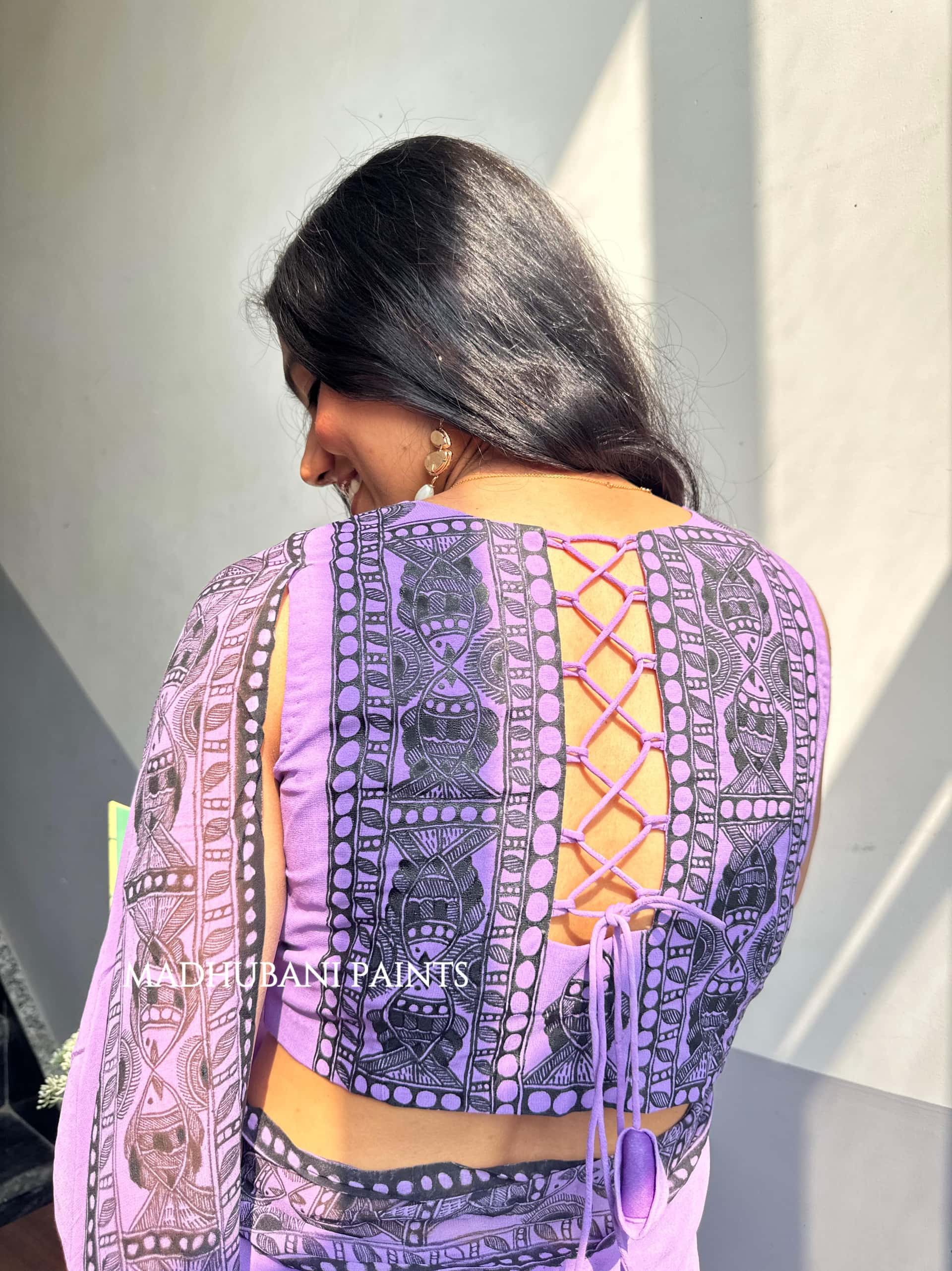 TARANGINI Handpainted Madhubani Georgette Saree Blouse Set — image 7 of 11
