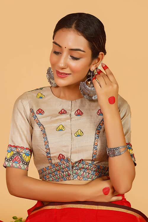 'Krishna' Handpainted Madhubani Tussar silk Blouse