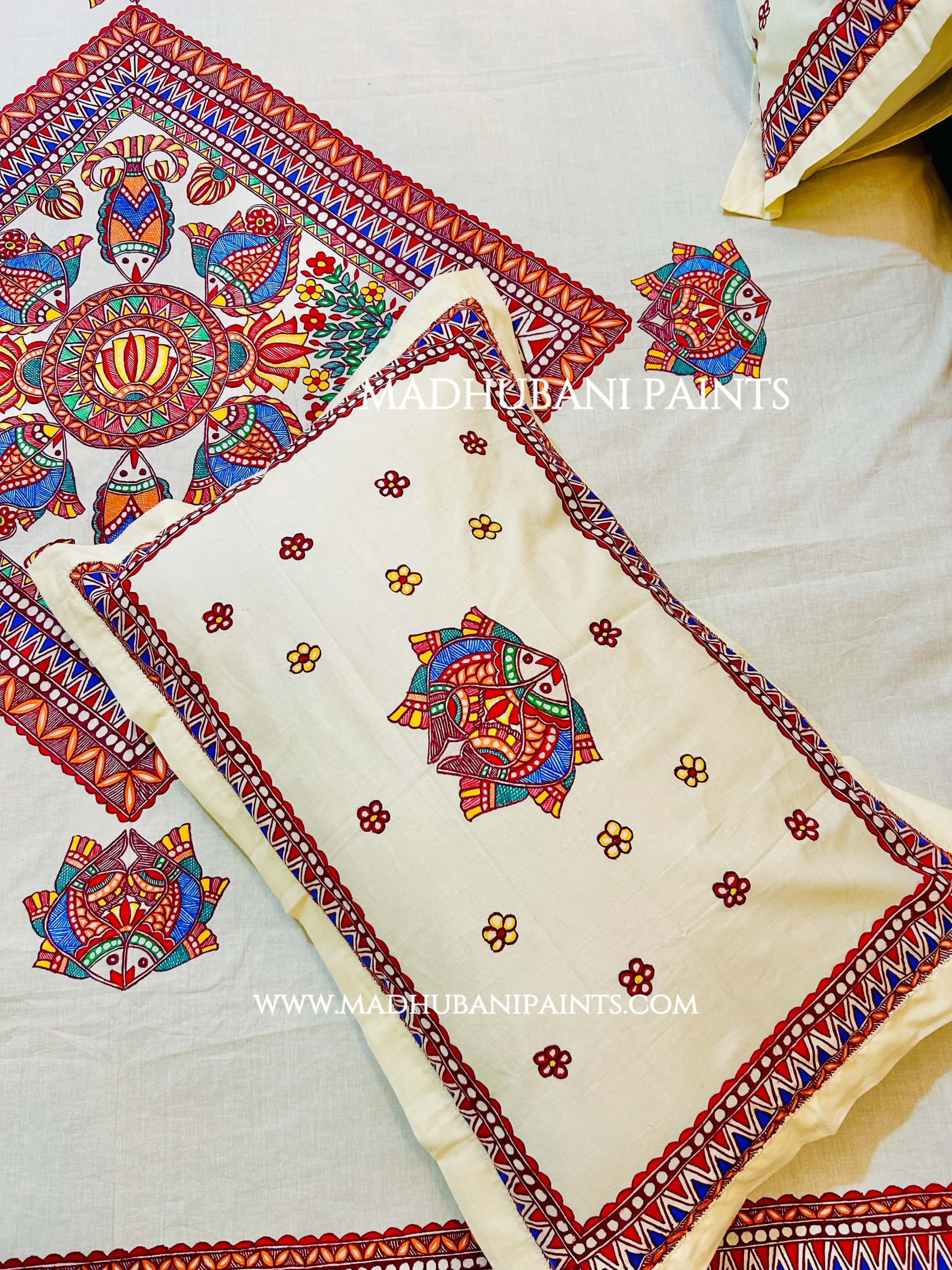 MATSYA JAAL Hand-painted Bedsheet With Pillow Cover — image 2 of 7