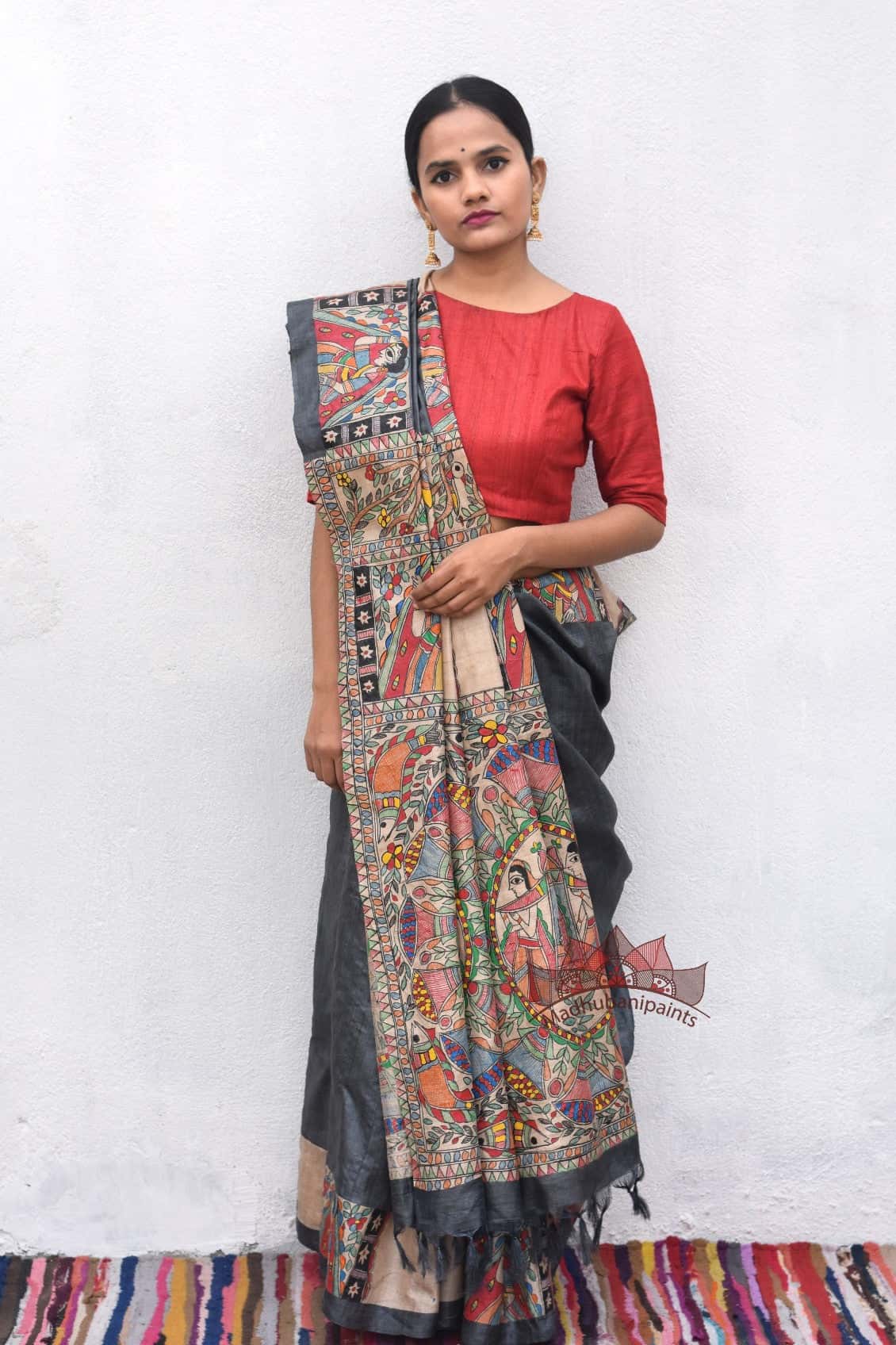 Madhubani Doli Ka Haar Handpainted Tussar Saree — image 4 of 4