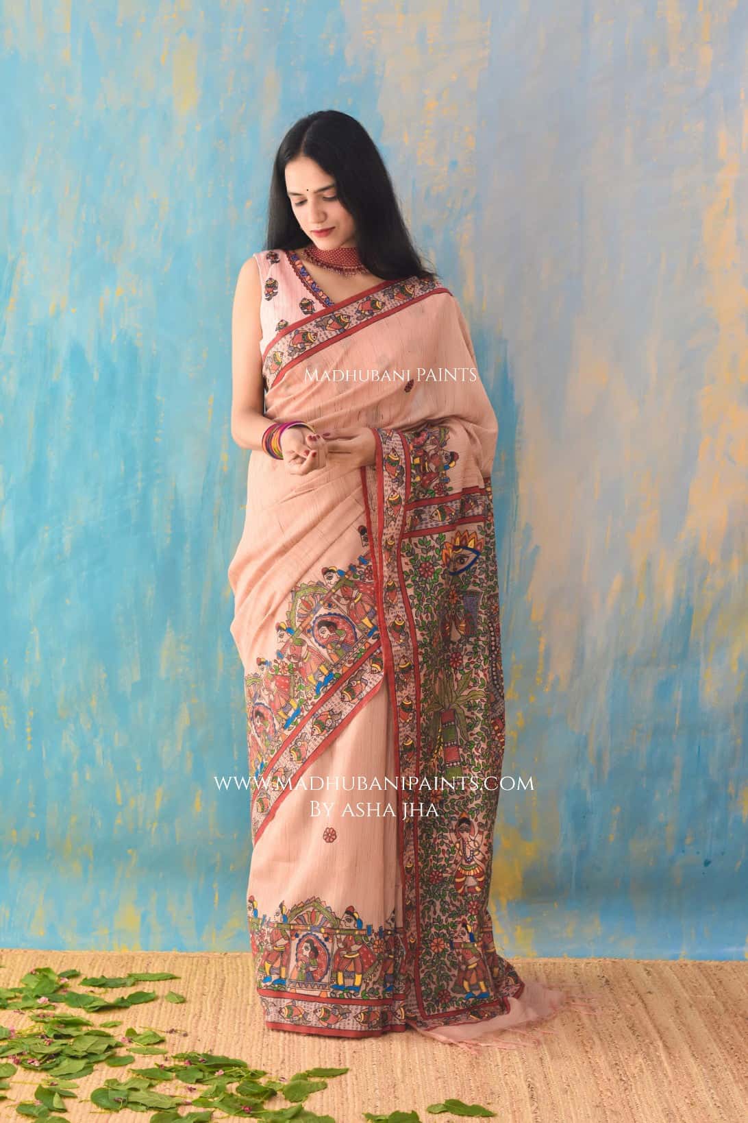 Mithila K Kohbar Handpainted Madhubani Chanderi Saree Blouse Set — image 9 of 11