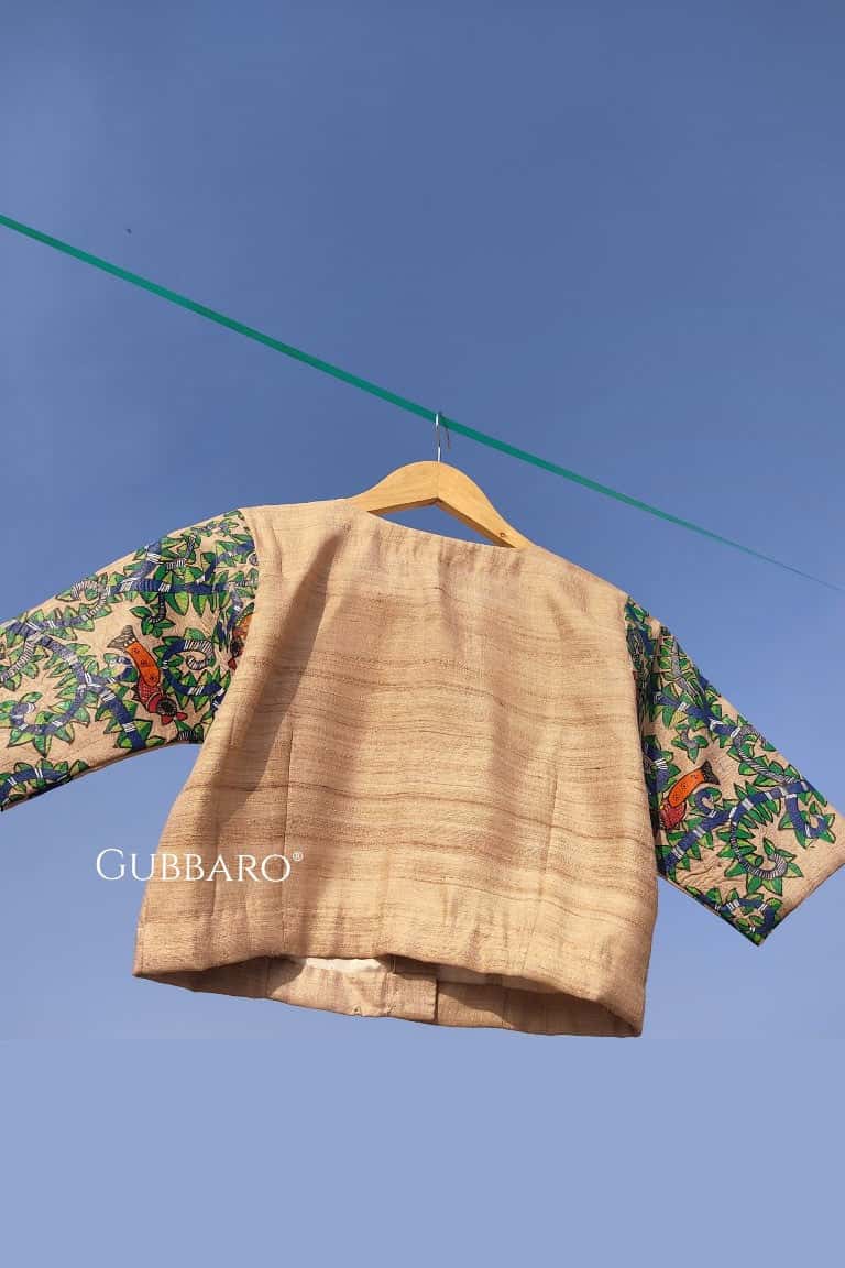 'Sparrow' Hand painted 'Madhubani Blouse — image 2 of 3