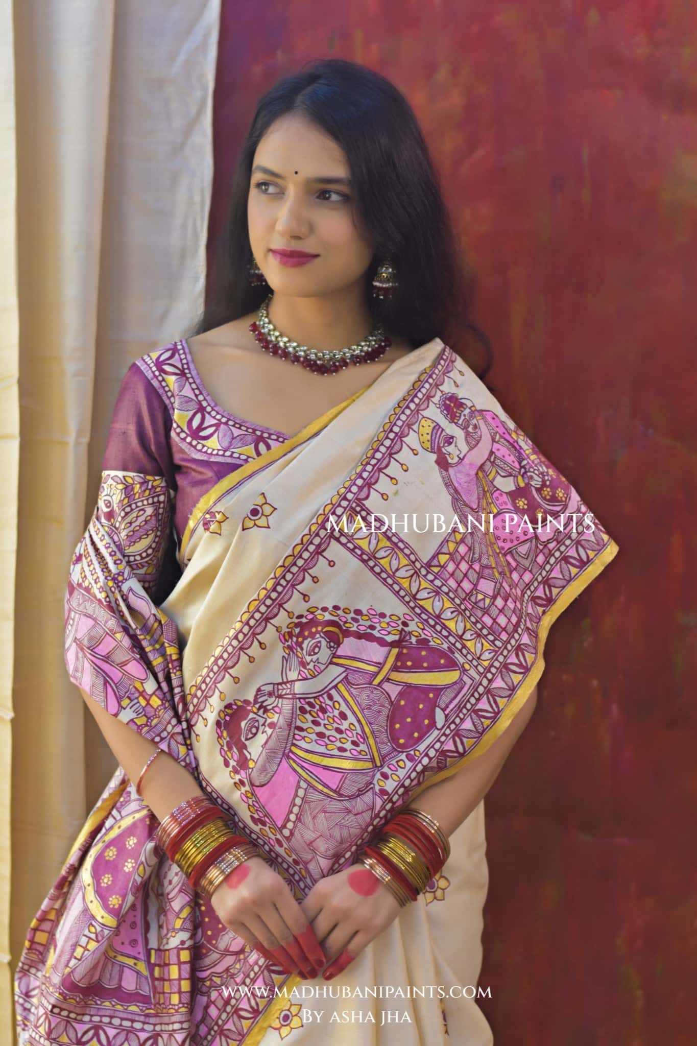 SUHAGIN Hand-painted Madhubani Tussar Silk Saree — image 2 of 9