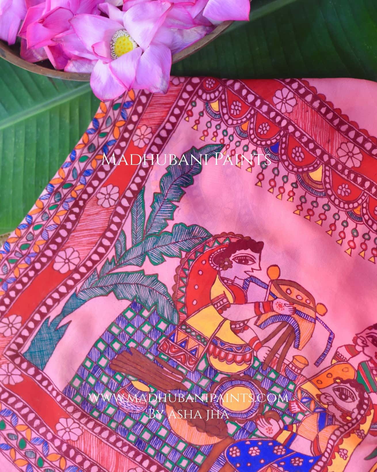 POOJA VIBHUTI Chhath Puja Handpainted Madhubani Georgette Saree — image 5 of 7