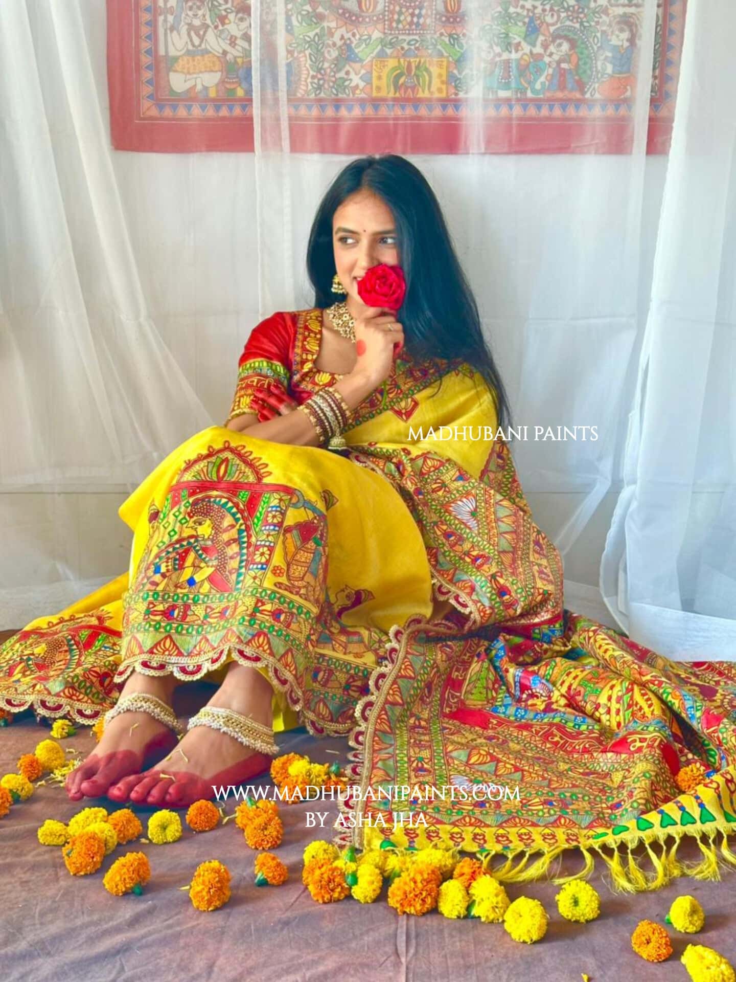 MITHILA WEDDING Hand-painted Madhubani Tussar Silk Saree — image 9 of 12