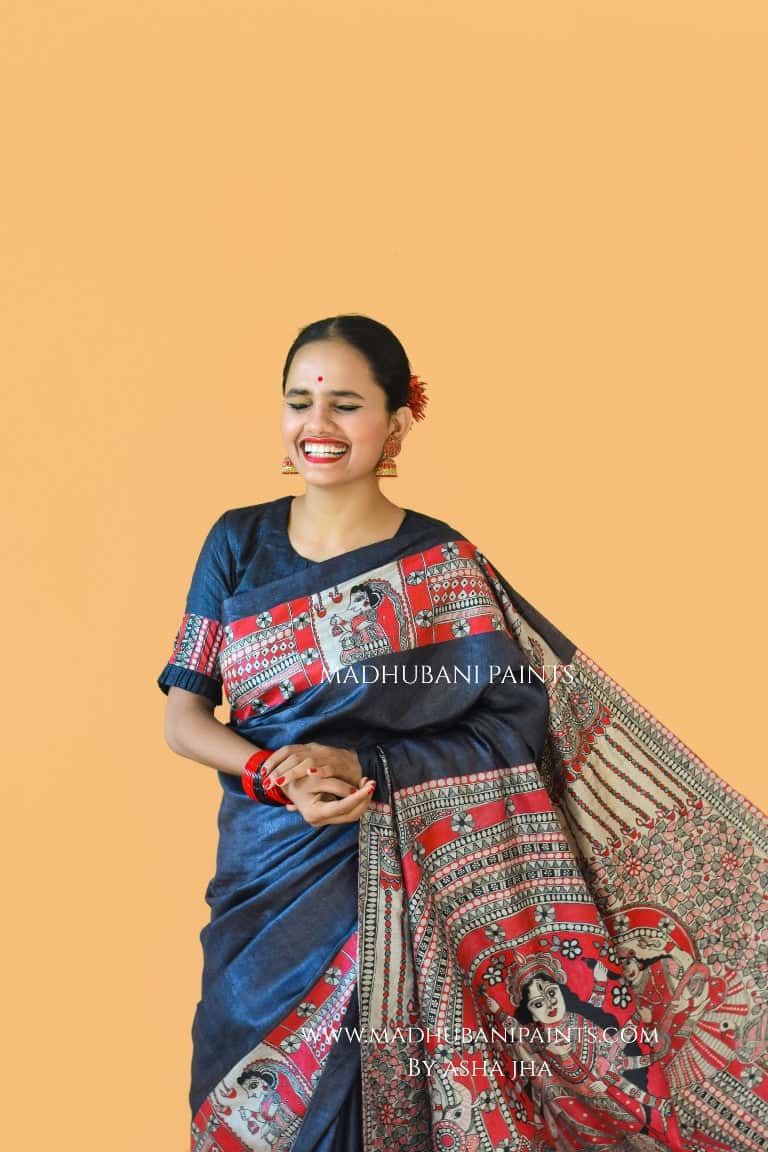 'NARAYANI' Handpainted Madhubani Tussar Silk Blouse — image 4 of 5