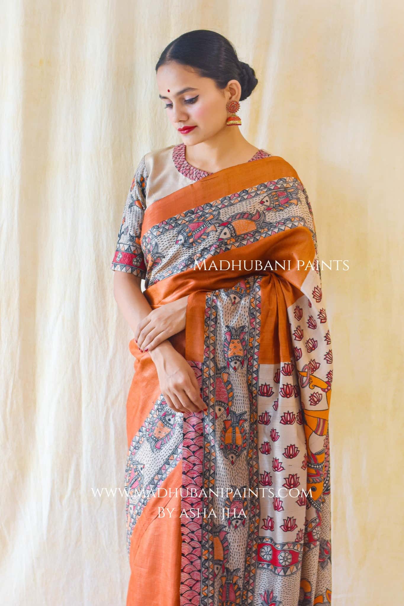 Vishnu Avatar Handpainted Tussar Saree — image 5 of 9