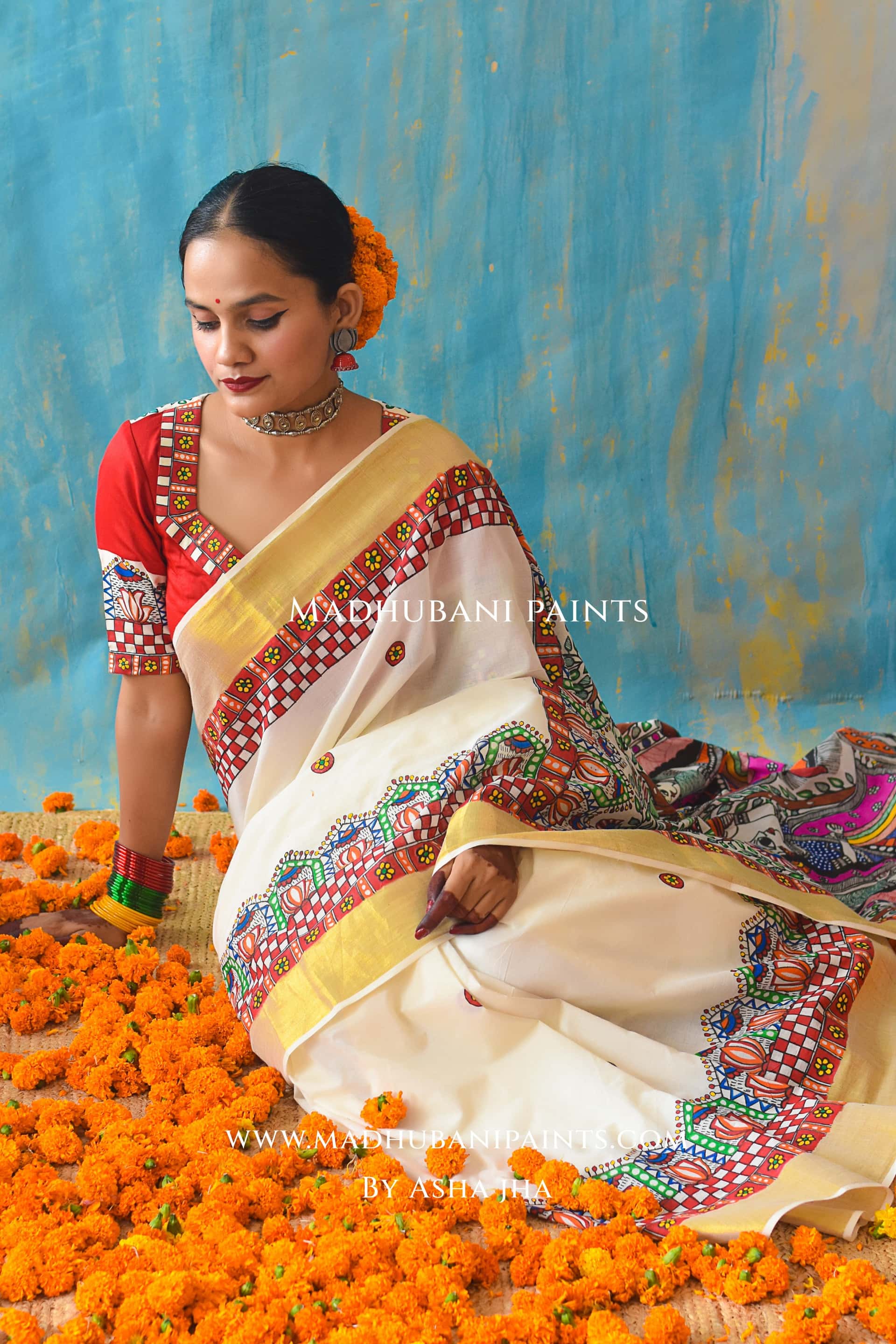 BHAIRAVI Hand-painted Madhubani Handloom Cotton Saree — image 2 of 4