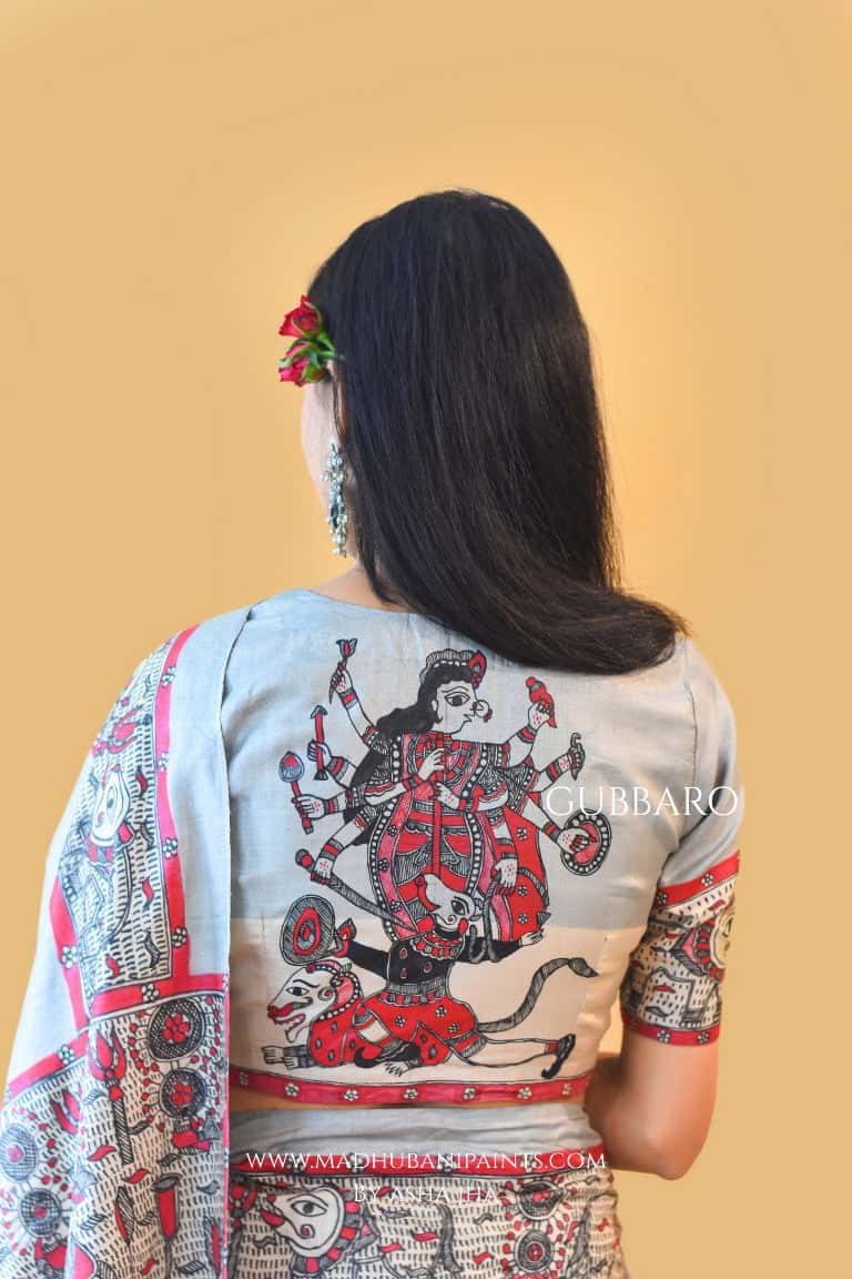 'RAJESHWARI' Handpainted Madhubani Tussar Silk Blouse — image 6 of 7