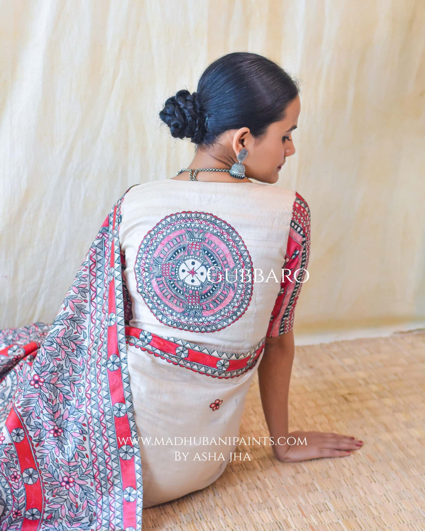 'LAAL MATSYA LEELA'  Handpainted Madhubani Tussar Silk Blouse — image 2 of 11