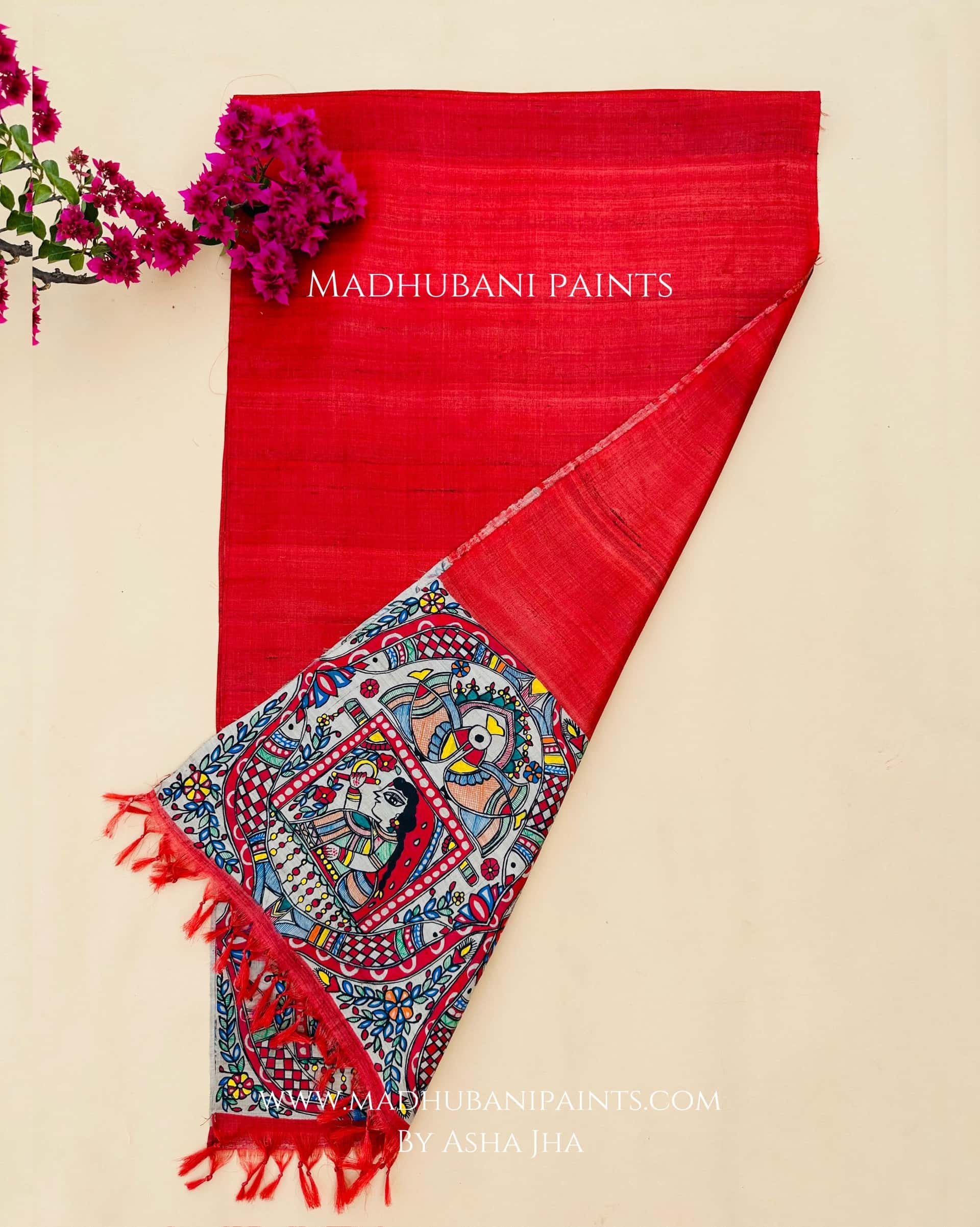 Mithila Doli Red Tussar Silk Stole — image 2 of 3